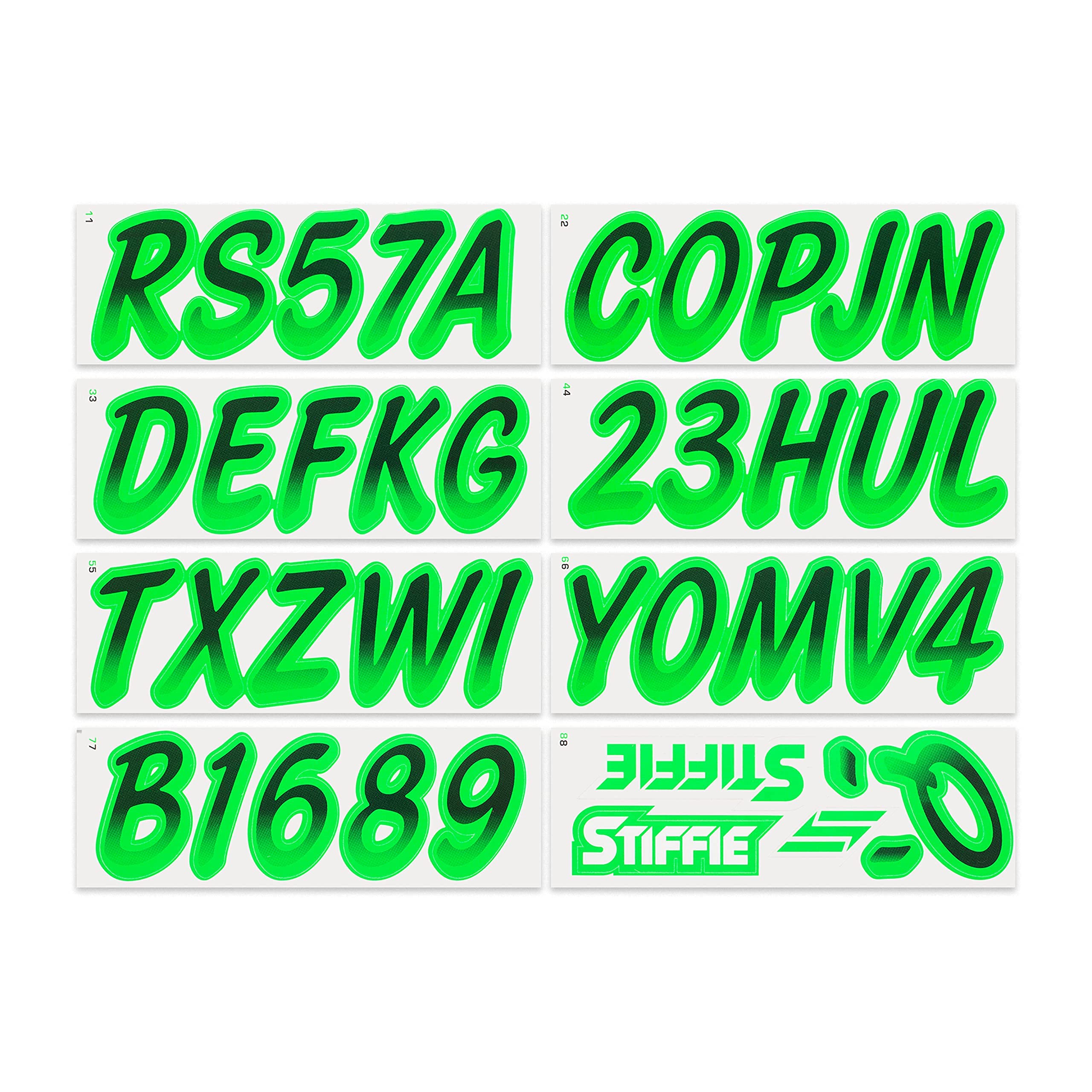 Stiffie Whipline Black/Electric Green 3 '' Boat & Pwc Registration Decals  Numbers Letters Stickers