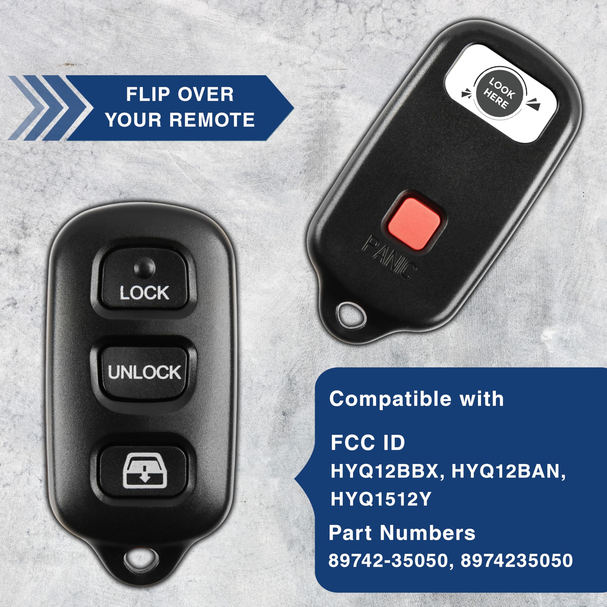 2X KeylessOption Key Fob Replacement for 1999 2000 2001 2002 2003 2004 2005 2006 2007 2008 2009 Toyota Sequoia 4Runner Keyless Entry Remote Remote Control, 3-Button Panic HYQ12BBX, Self Programming