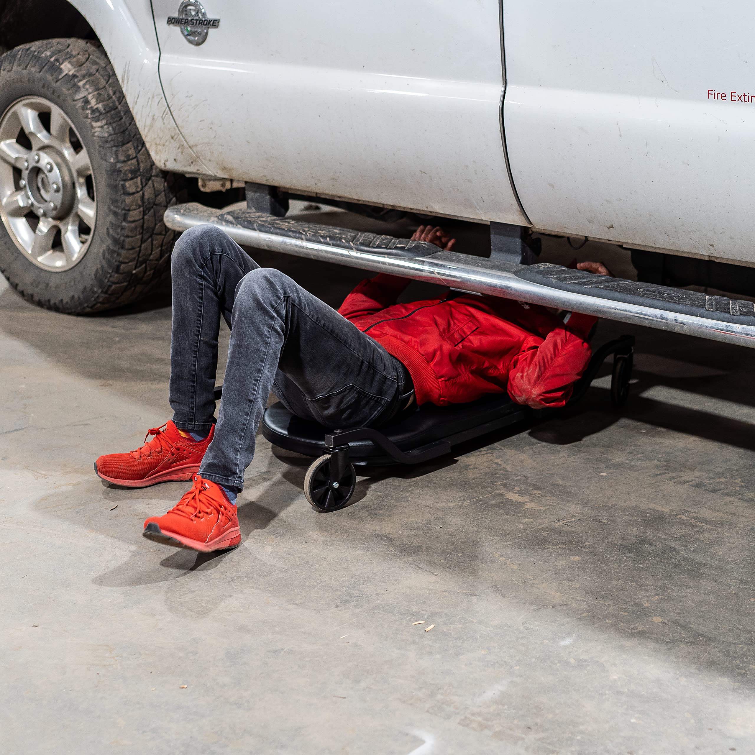 Traxion 1-100 Progear Wide Body Low Profile Automotive Creeper W/All-Terrain 5'' Casters , Black