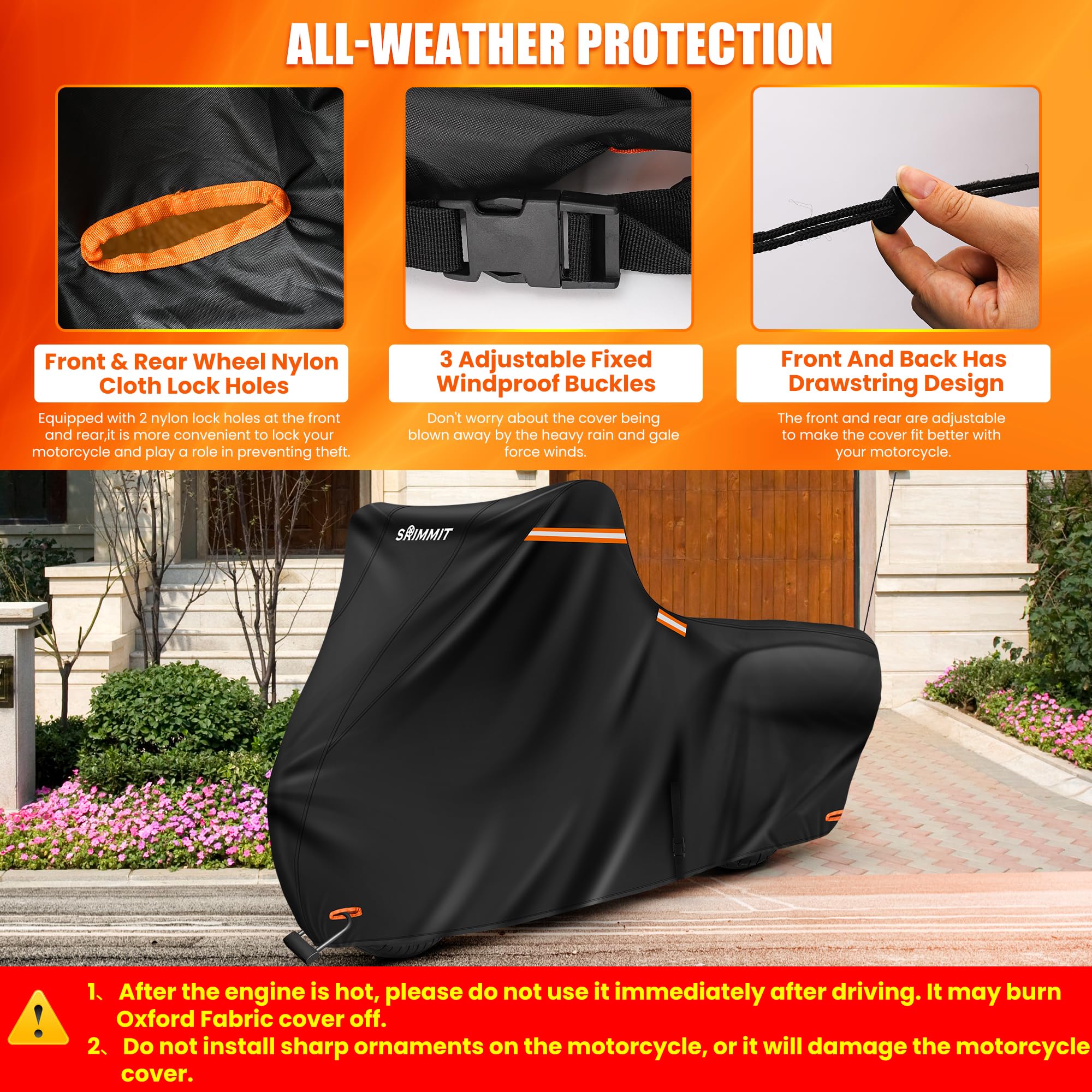 Harley Davidson Cover, Heavy Duty Cover For Motorcycle With Nano Material,Srimmit 420D Harley Cover Waterproof Outdoor Storage,Funda Para Moto With Lock Holes,Air Vents,5 Reflective Strips(3Xl)