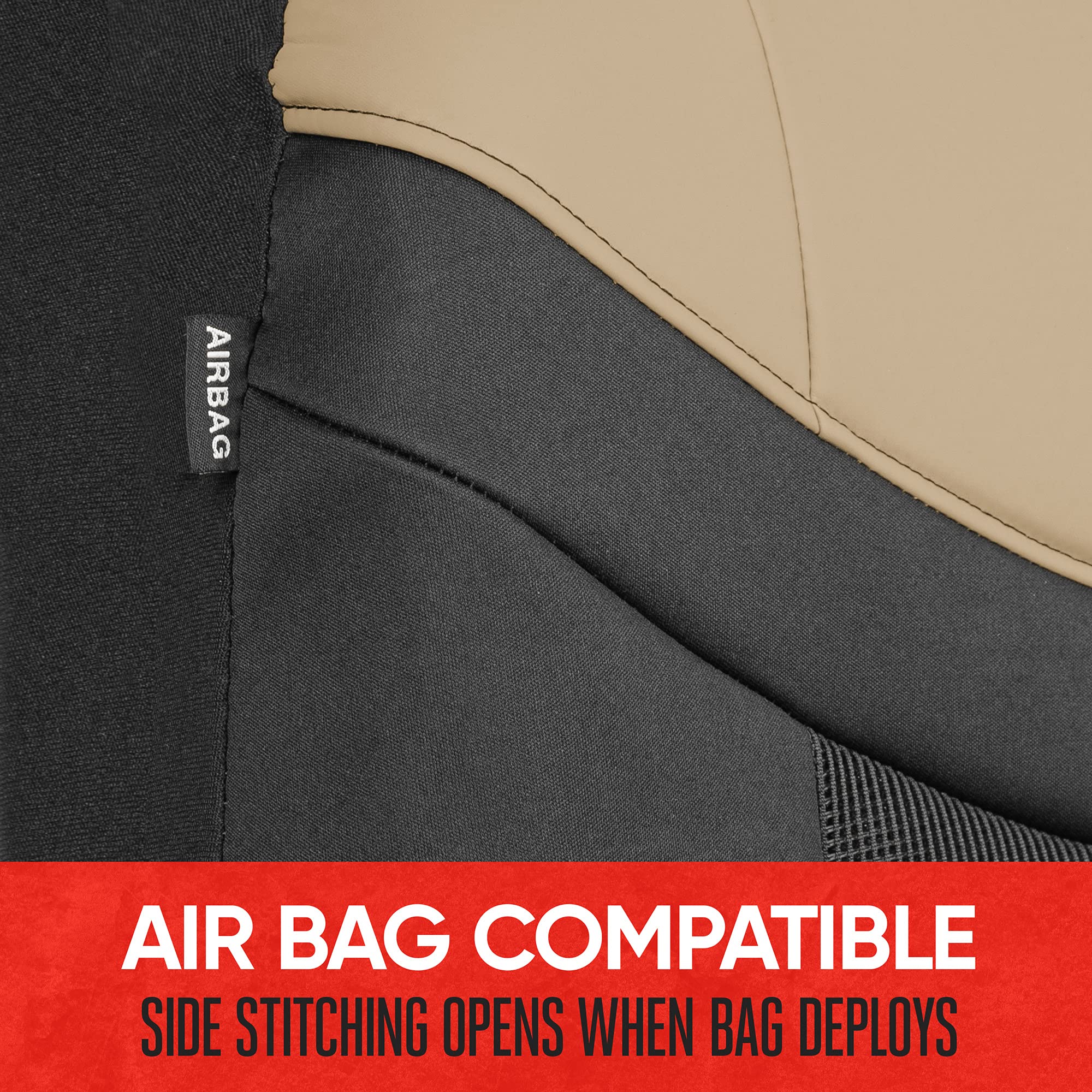 Motor Trend Premium LuxeSport Beige Car Seat Covers for Front Seats, 2 Pack - Automotive Seat Protectors with Comfortable Mesh B