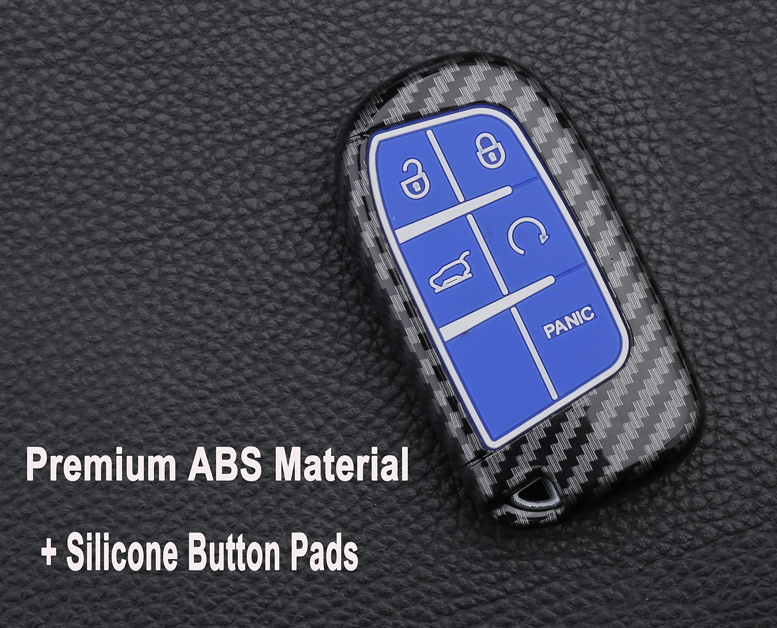 Key Fob Cover Case For Jeep Grand Cherokee Renegade Chrysler 200 300 Dodge Ram Durango Charger Challenger Journey Dart Fiat 5 Buttons Keyless Entry Remote Case Holder Abs Carbon Fiber Pattern (Blue)