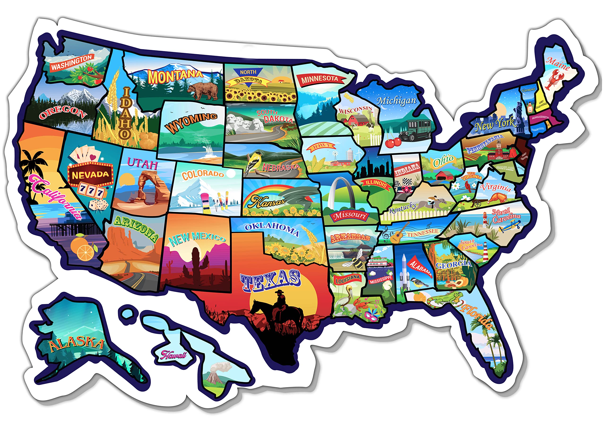 RV State Sticker Travel Map - 25 x 17 inch Large USA Sticker Map with 50 Waterproof US State Stickers - Non-Fade Door, Window, W