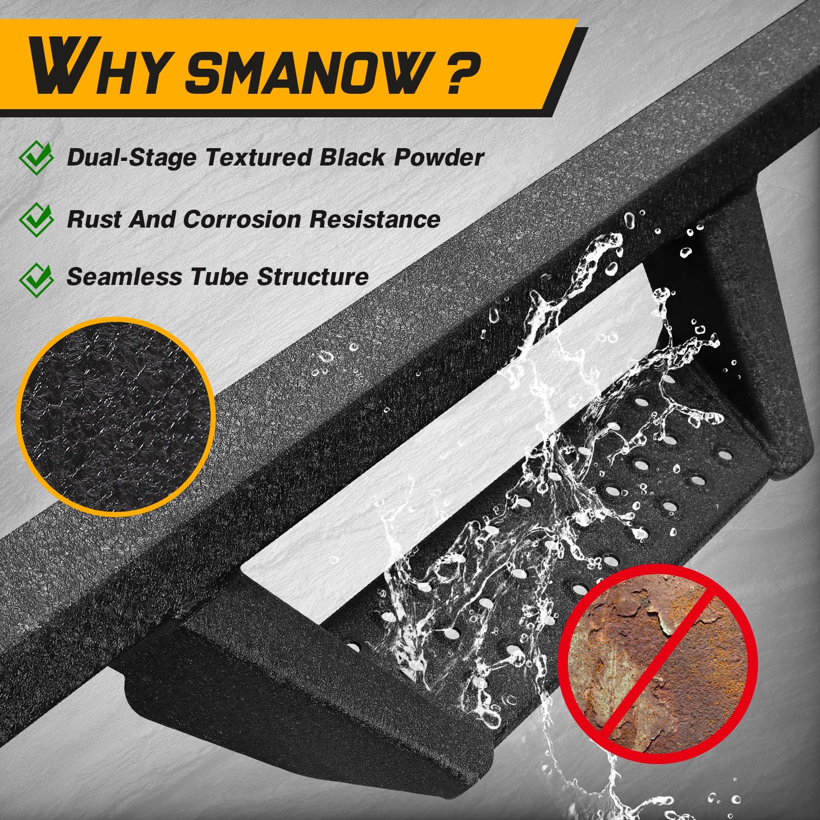 Smanow Drop Down Running Boards Compatible With 2009-2018 Ram 1500/2010-2024 Ram 2500 3500 Crew Cab(Include 2019-2024 Classic), Dual-Stage Textured Black Powder, 82 Inch Door Step Side Step Nerf Bars