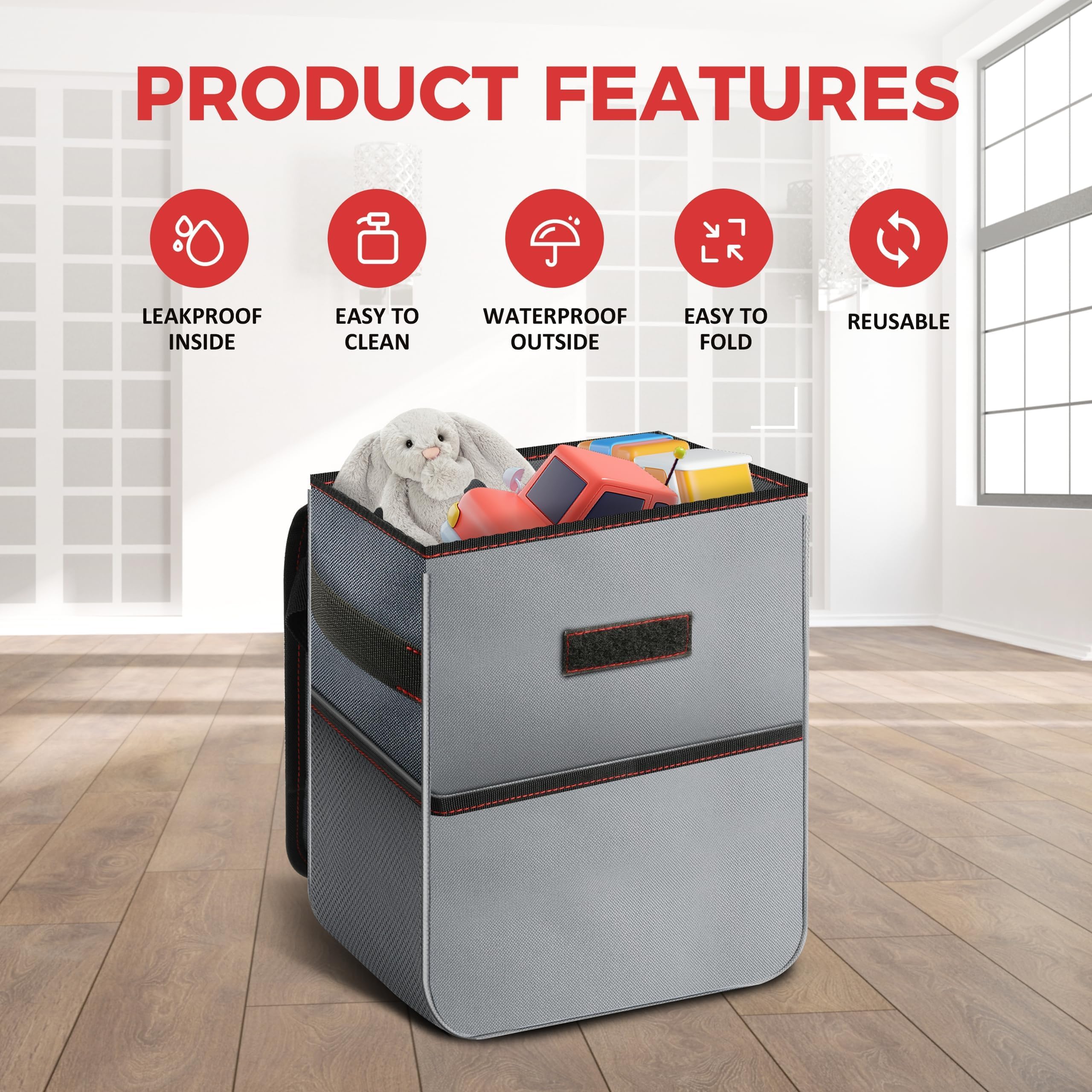 Simple Deluxe Car Trash Can, 2 Gallon Collapsible Adjustable Straps and Portable Organizer, Multipurpose Bin with Lid and Storag