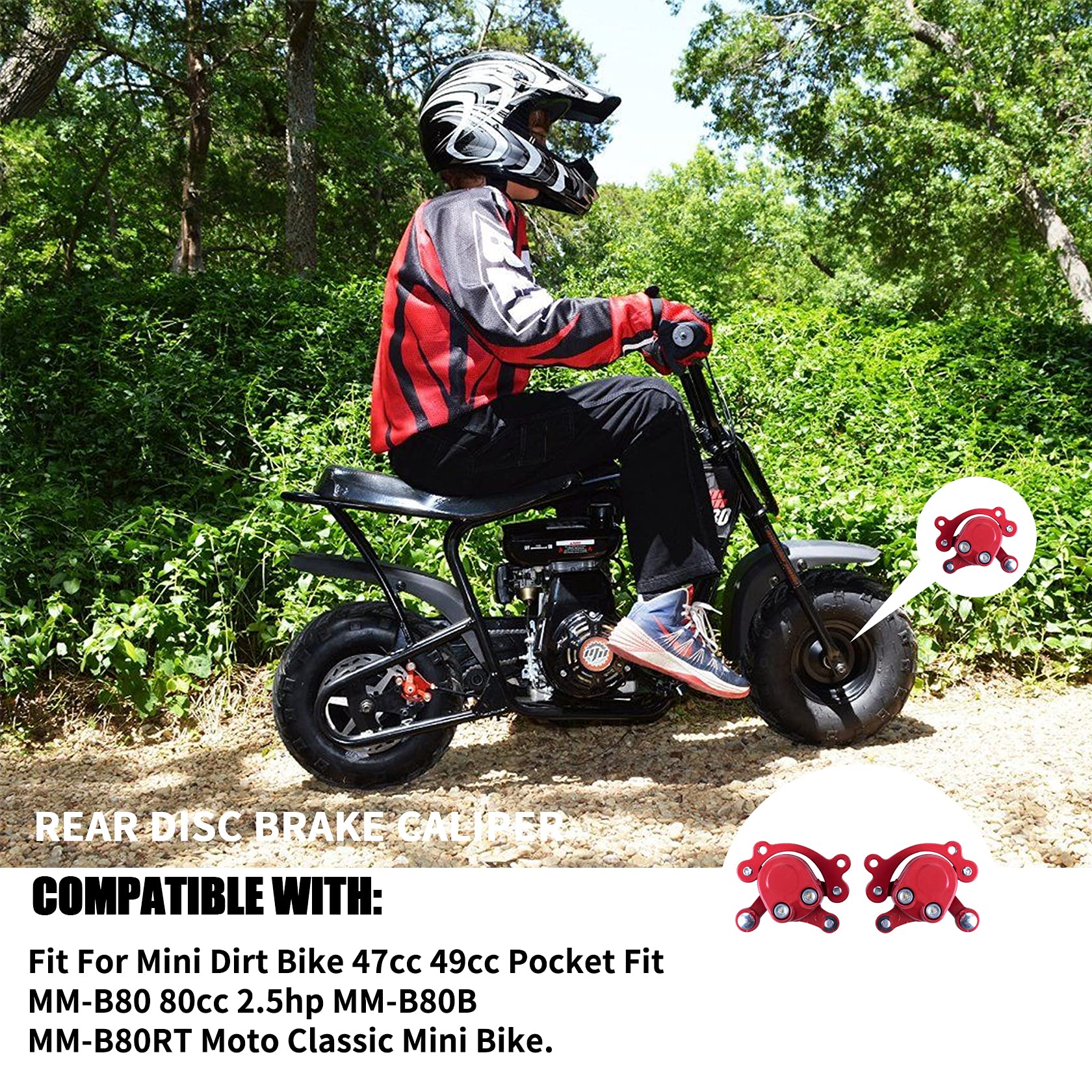 Mwmnun Front Rear Disc Brake Caliper With Brake Pads Compatible With Motovox Mbx10 Mbx11 Mini Dirt Bike Mm-B80-Br 80Cc 2.5Hp Moto Classic Mini Bike 47Cc 49Cc Pocket Bike Stand Up Goped Scooter