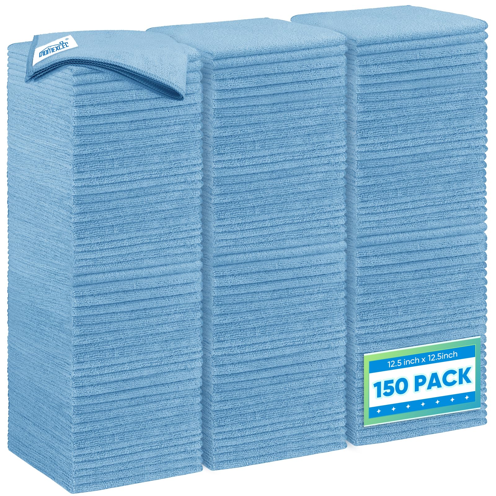 Homexcel Blue Microfiber Cleaning Cloth 150 Pack, 12.5 X 12.5 Inch Microfiber Towels For Cars, Ultra Absorbent Car Washing Cloth