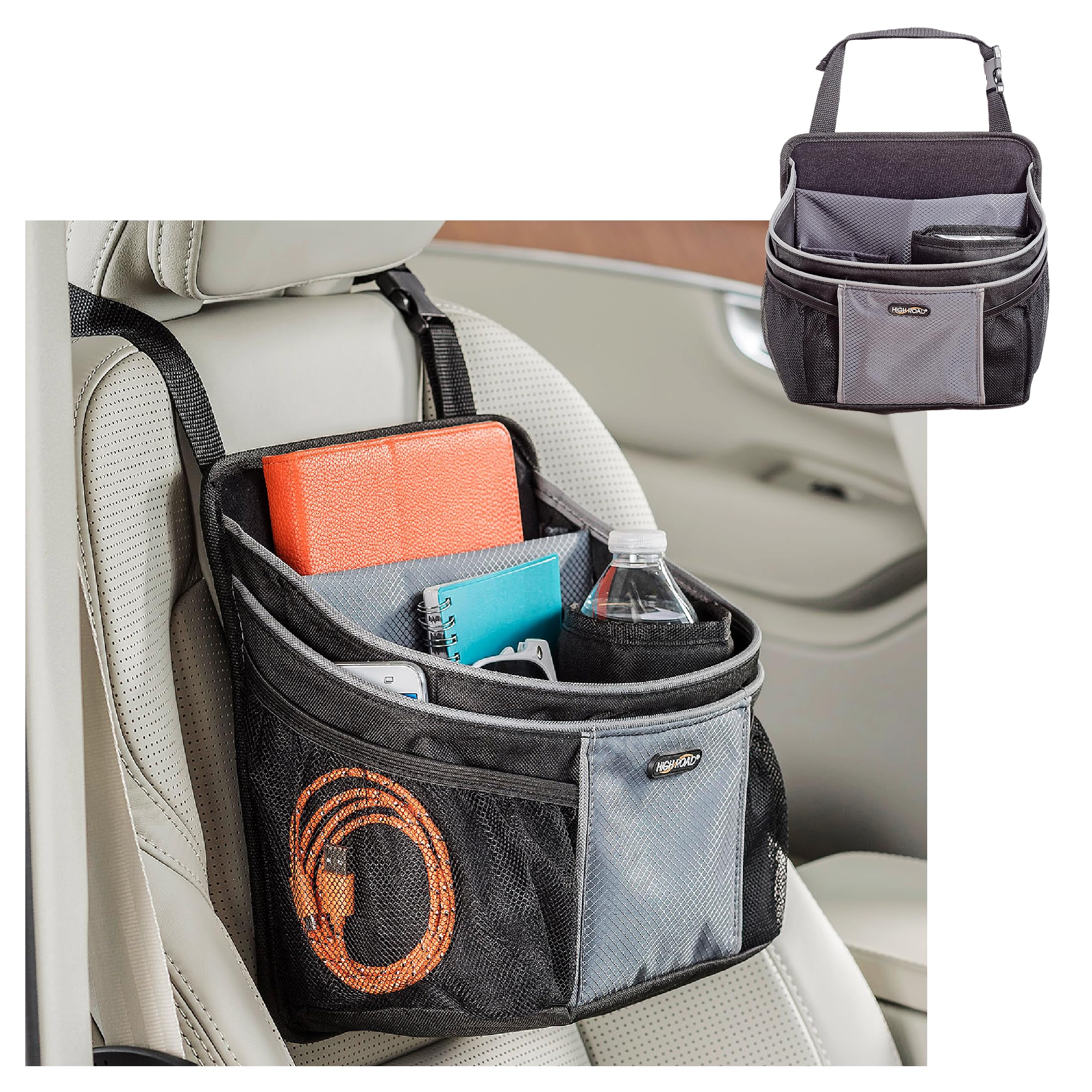 High Road Driverstash Passenger Front Seat Or Car Seatback Organizer With Insulated Cup Holder And 10 Multipurpose Pockets For S