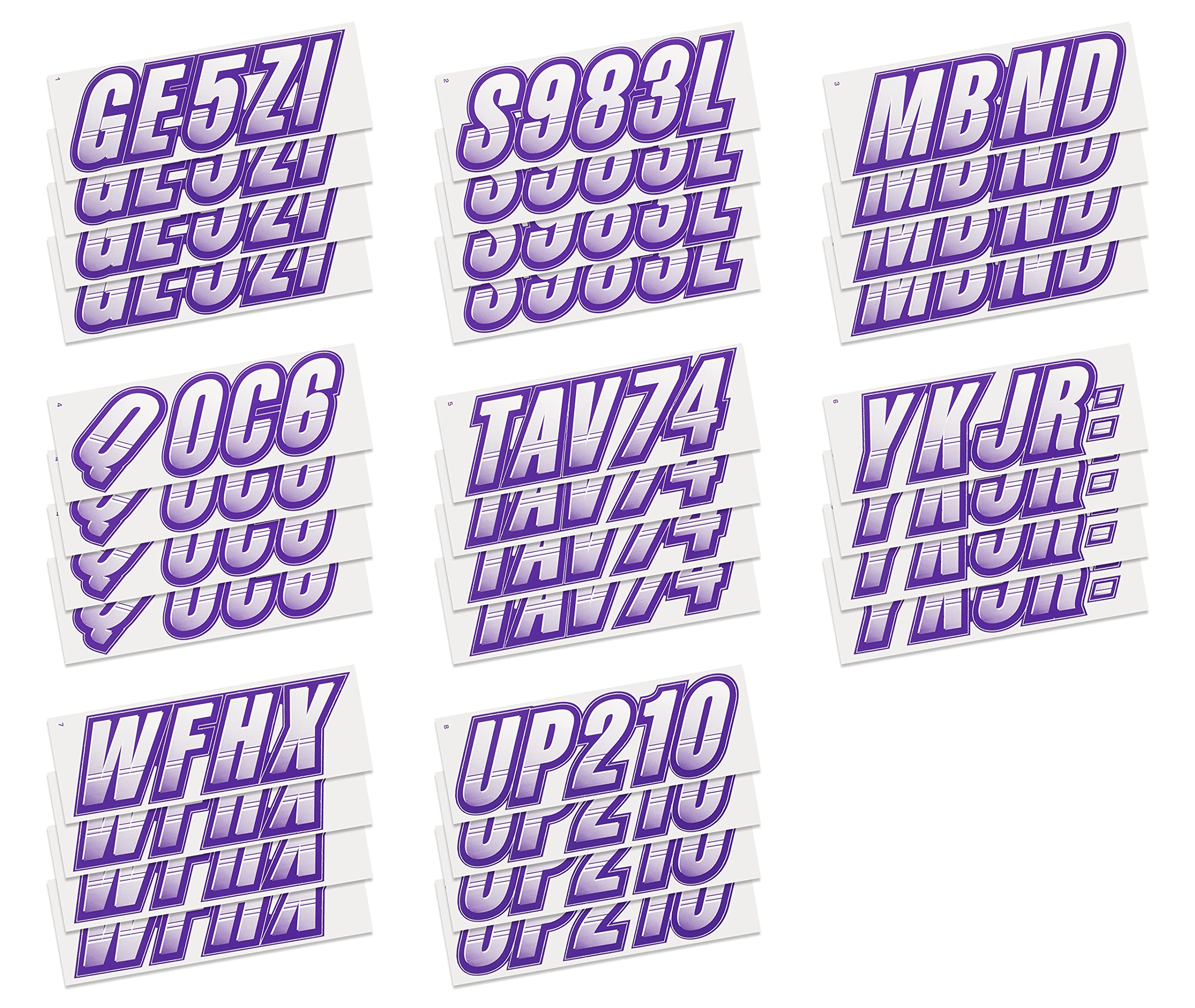 Stiffie Techtron White/Purple 3 '' Boat & Pwc Registration Decals  Numbers Letters Stickers