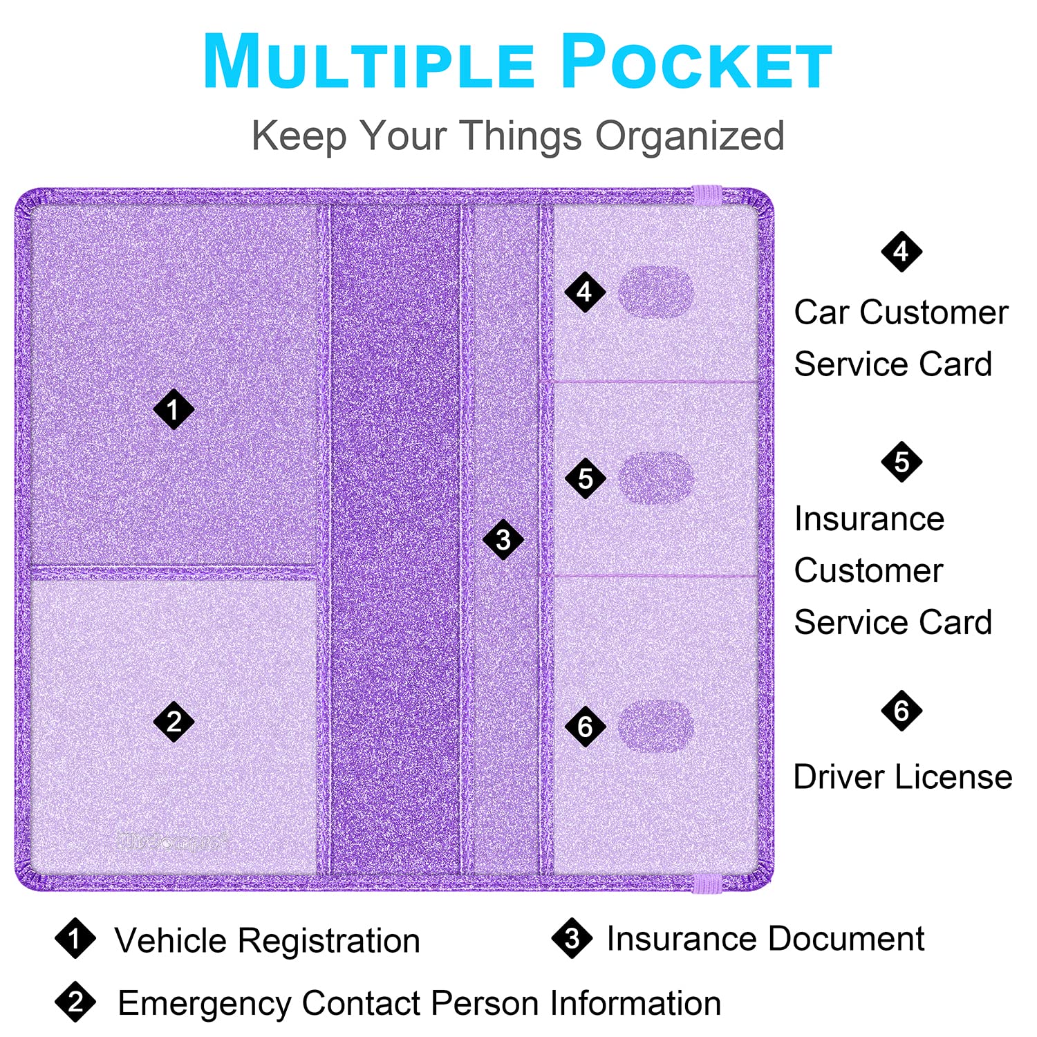 Wisdompro Car Registration And Insurance Holder Premium Glitter Pu Leather Vehicle Glove Box Organizers Wallet For Document, Lic