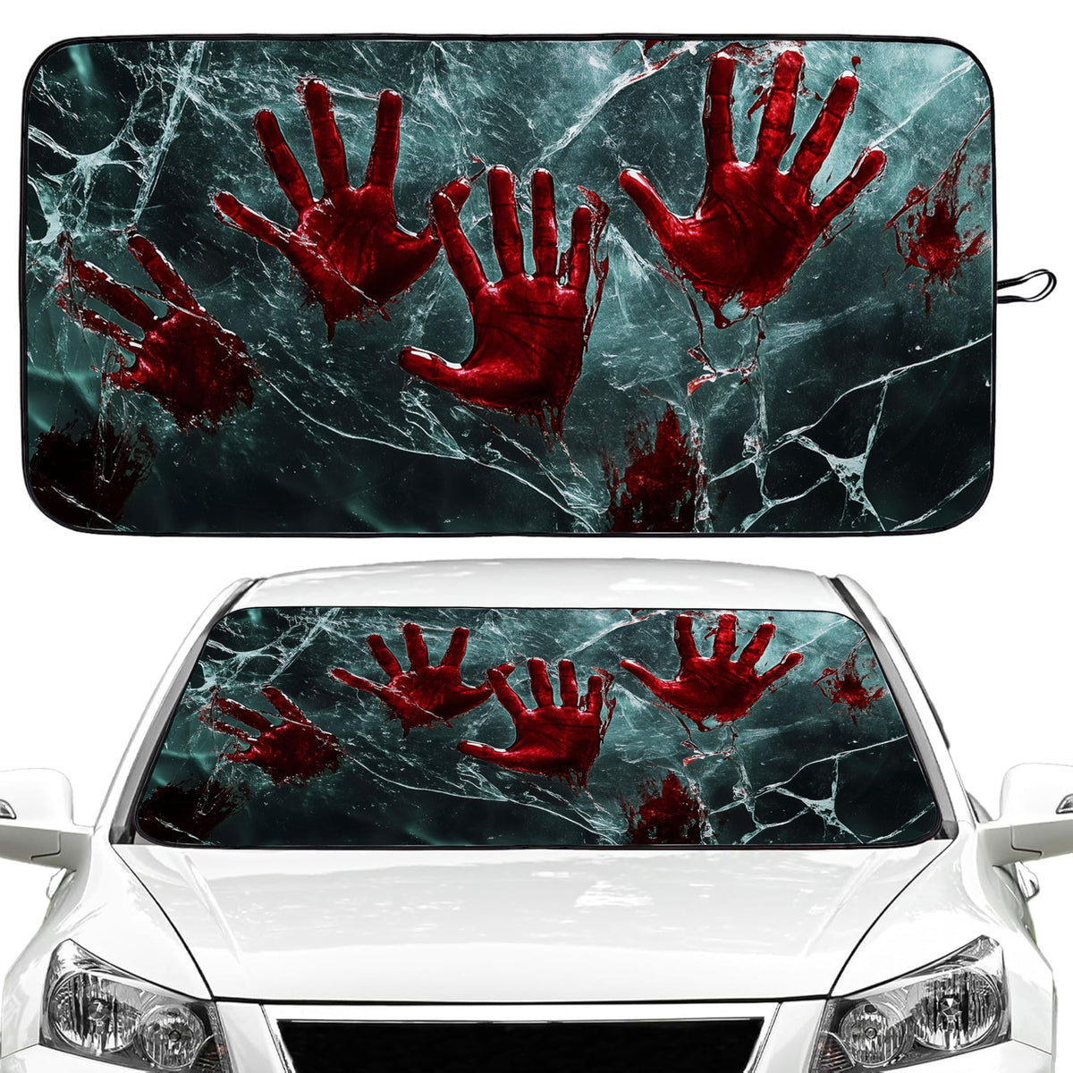 Bloody Handprints Car Windshield Sun Shade Foldable Sunshade Front Window Cover Sun Visor Protector Accessories for Truck SUV (5
