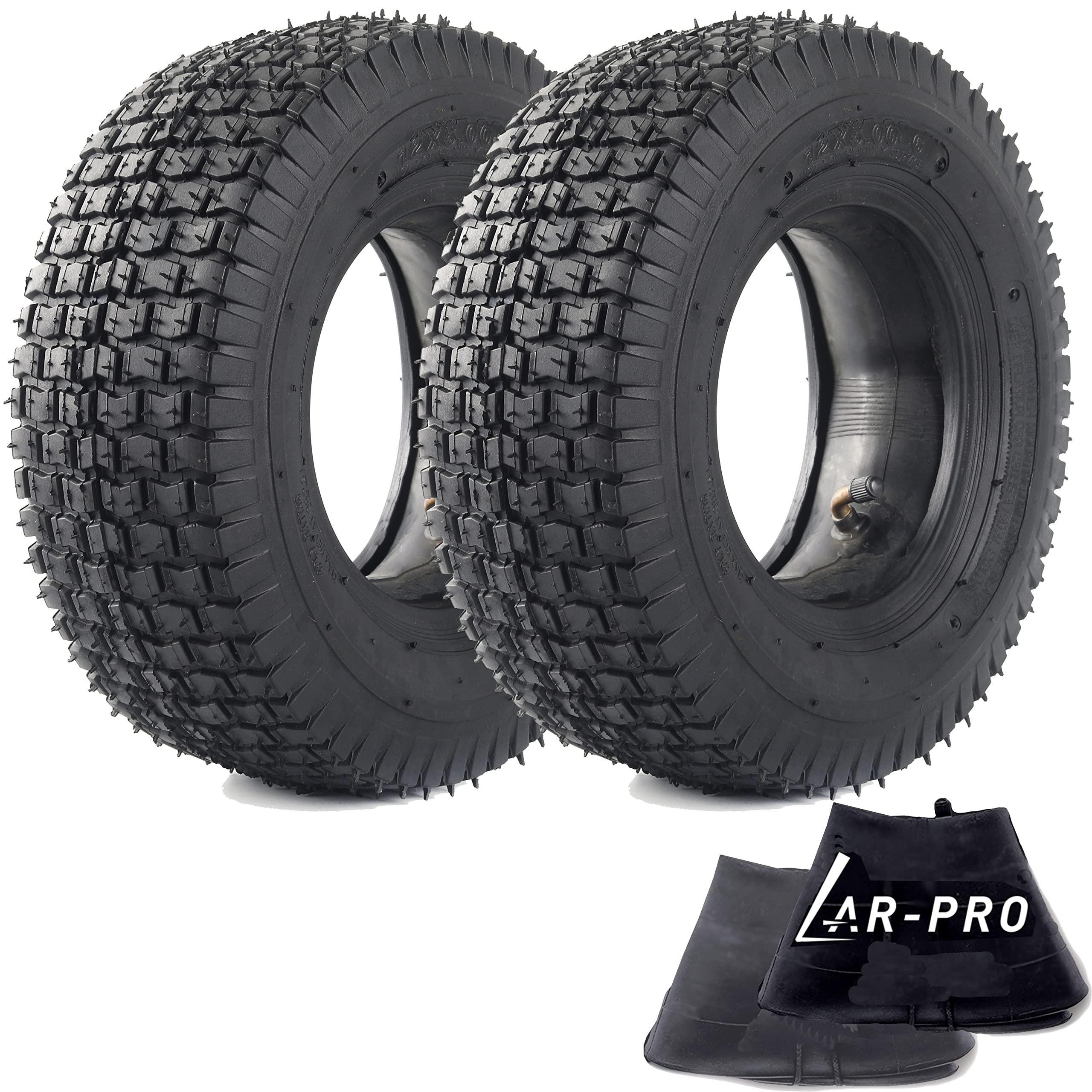 (2-Set) AR-PRO Exact Replacement 12x5.00-6 Tire and Inner Tube Sets for Razor Dirt Quad Versions 19+ - Compatible with Go-Karts  Lawn Mowers  and More - Quality Inner Tubes with Bent Valve Stems-New