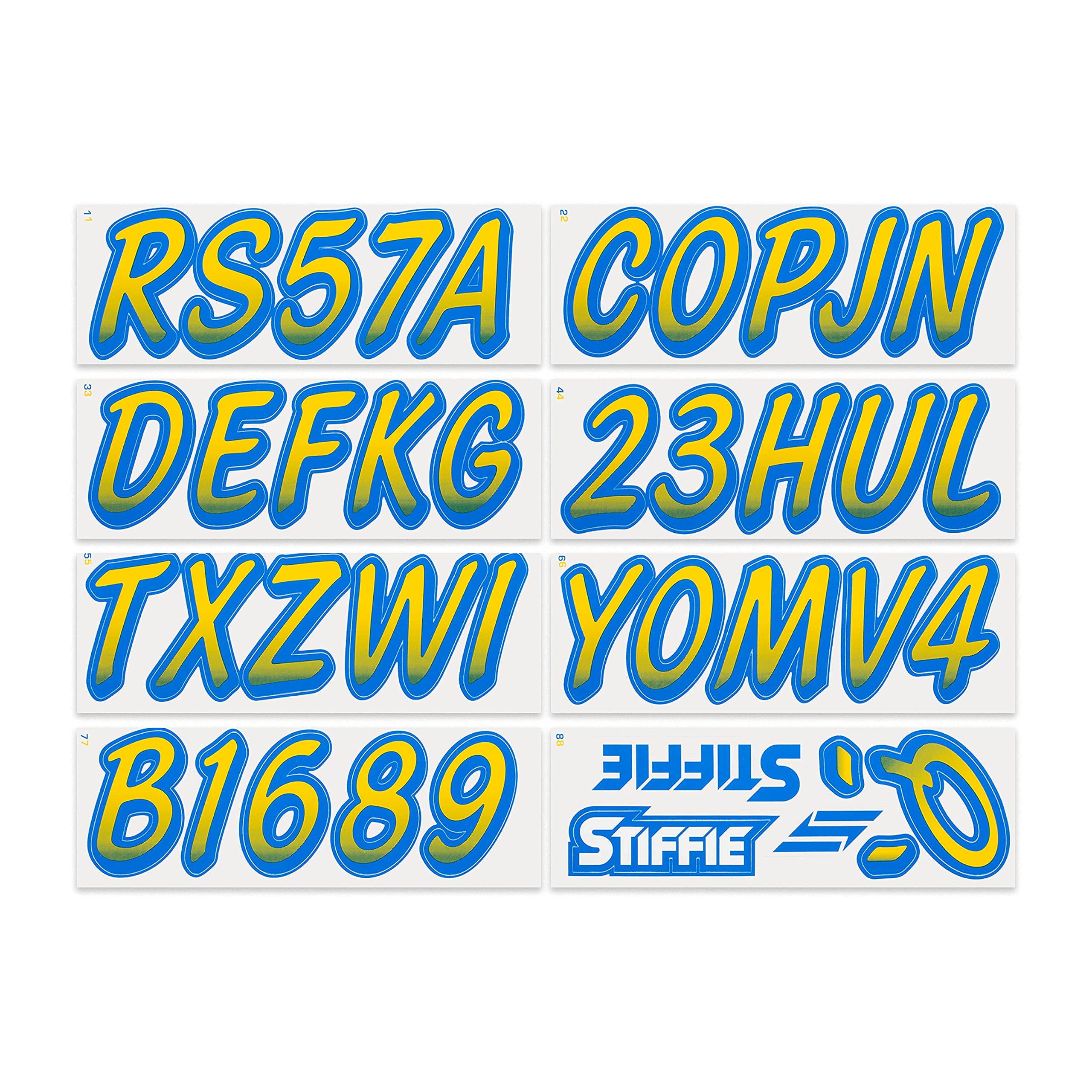 STIFFIE Whipline Yellow/Blue 3'' Boat & PWC Registration Decals  Numbers Letters Stickers