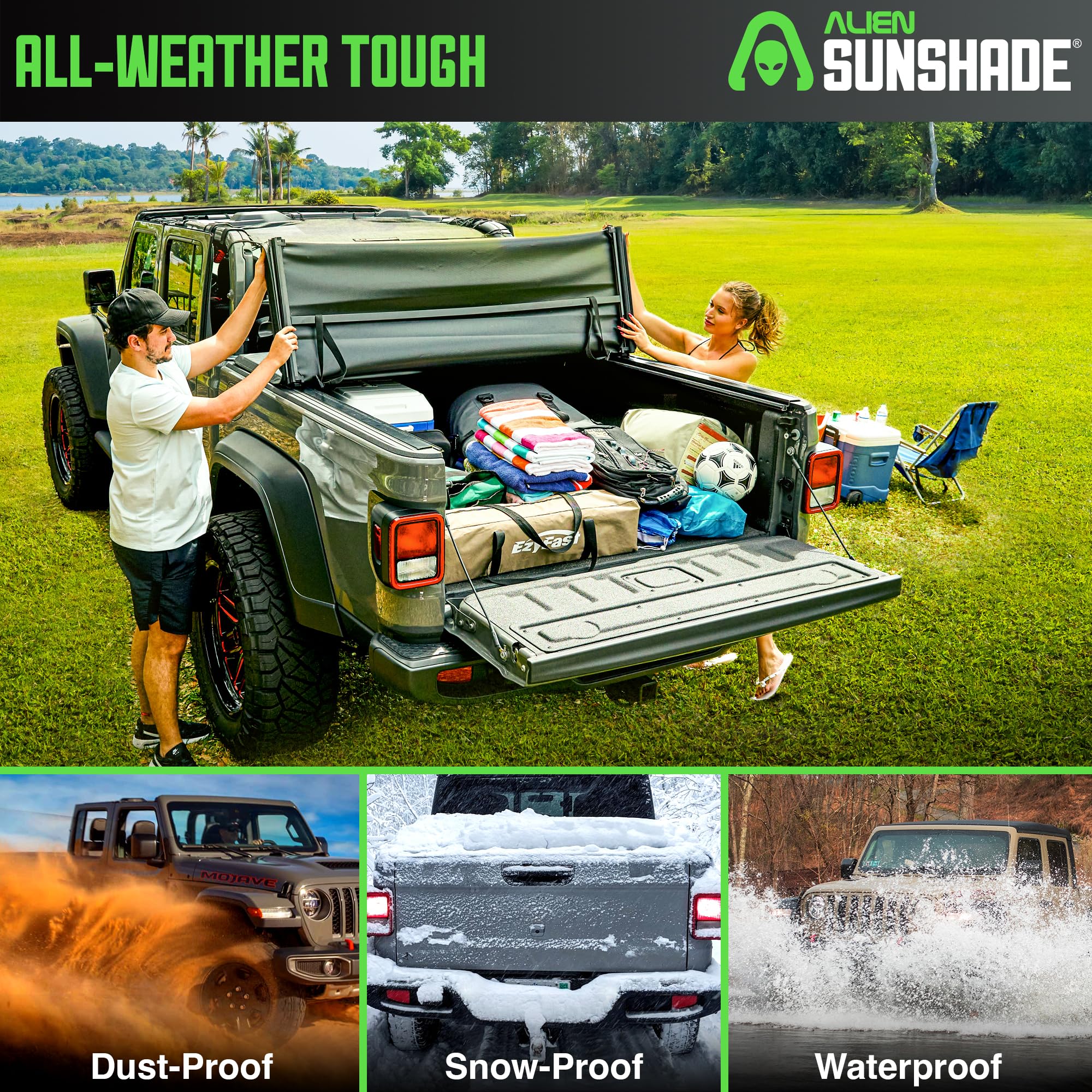 Alien Sunshade Jeep Gladiator Bed Cover - Jeep Gladiator Accessories, 5ft Trifold Hard Truck Bed Tonneau Cover w/ 2020-2025 Comp