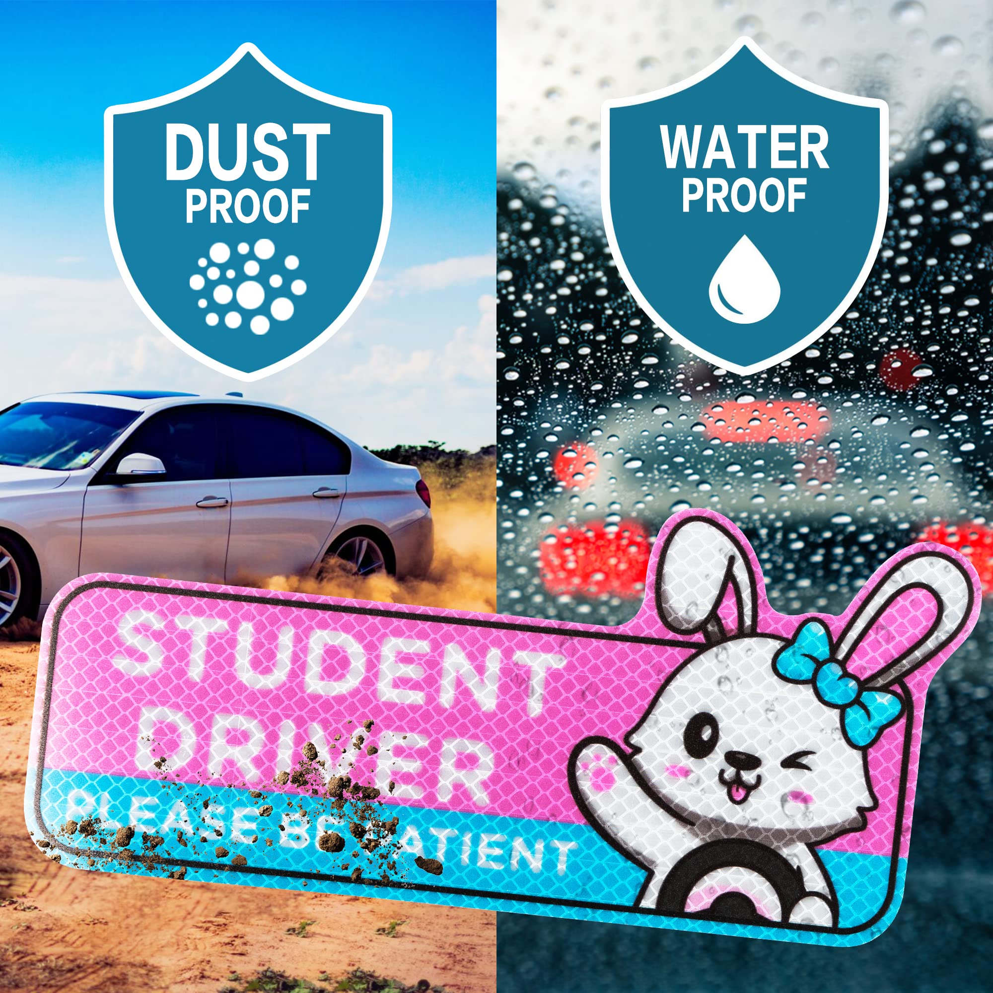 W1Cwey 4Pcs Cartoon Rabbit Student Driver Car Magnet, Cute New Driver Sign For Car Cartoon Reflective Student Driver Car Magnet Sticker Gift For Teen Girls Reusable Car Bumper Safety Sign