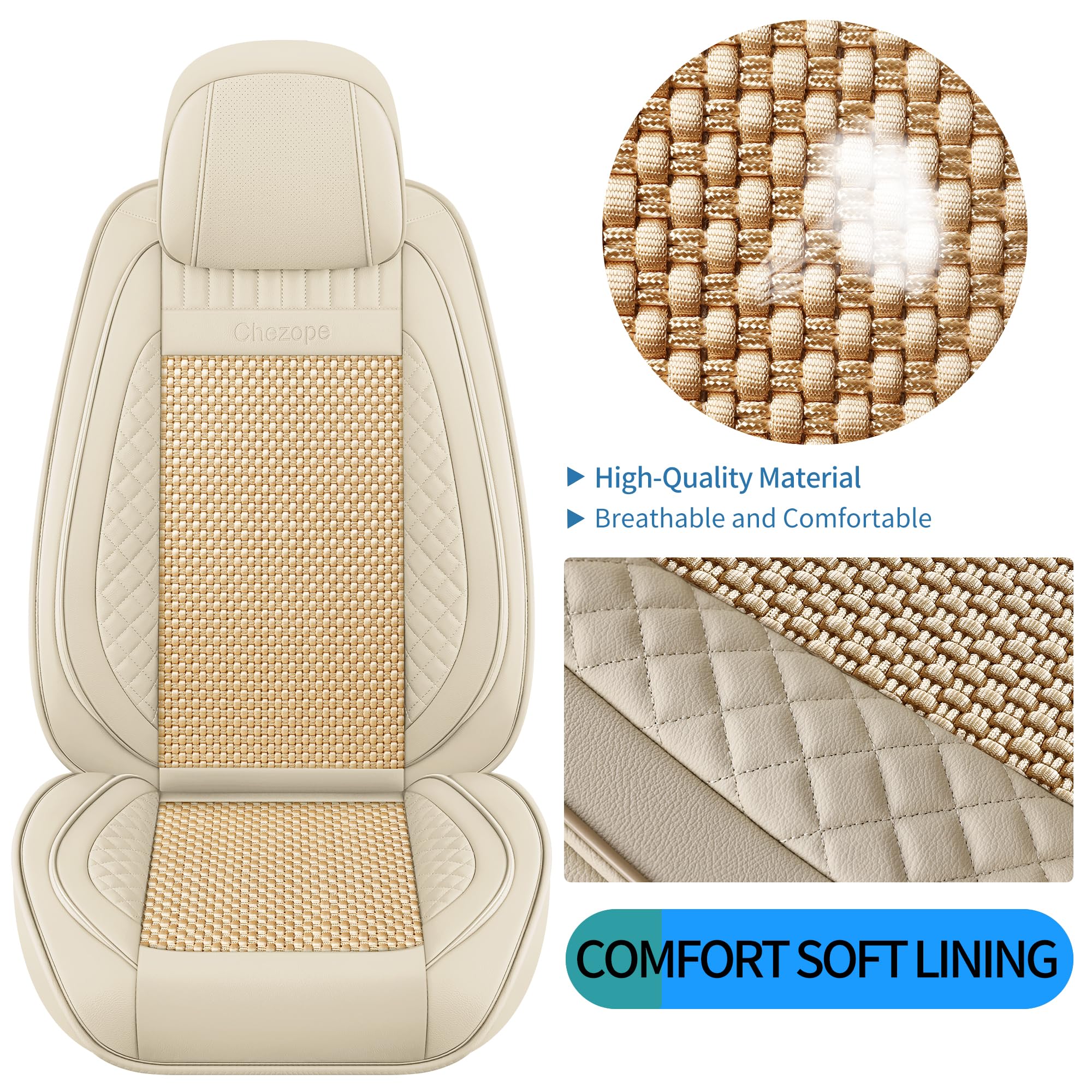 Chezope Black Beige Automotive Car Seat Covers Full Set Universal for Women Men Fit for Most Cars SUV Sedans Trucks Leather Wate