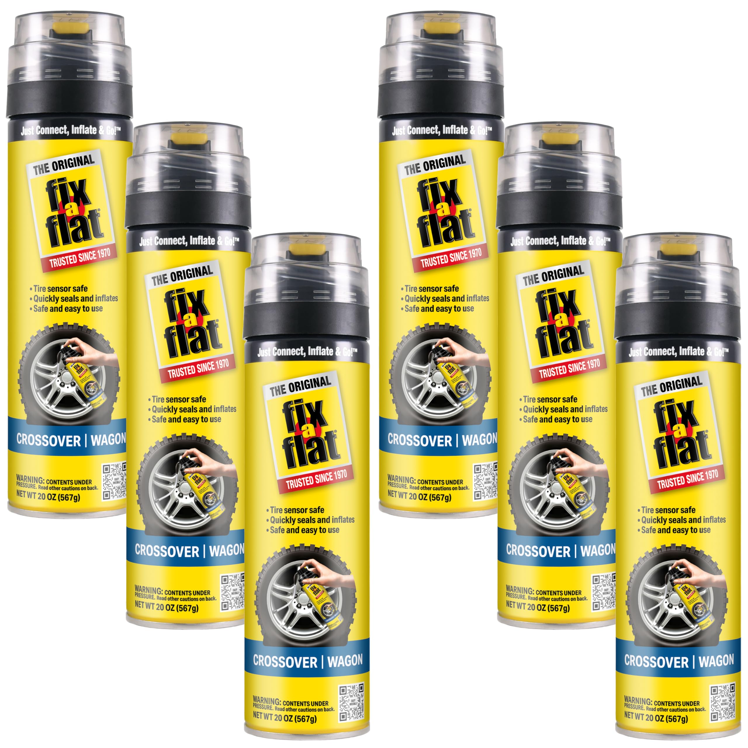 Fix-A-Flat S60430-6Pk Aerosol Emergency Flat Tire Repair And Inflator, For Large Tires, Eco-Friendly Formula, Universal Fit For 