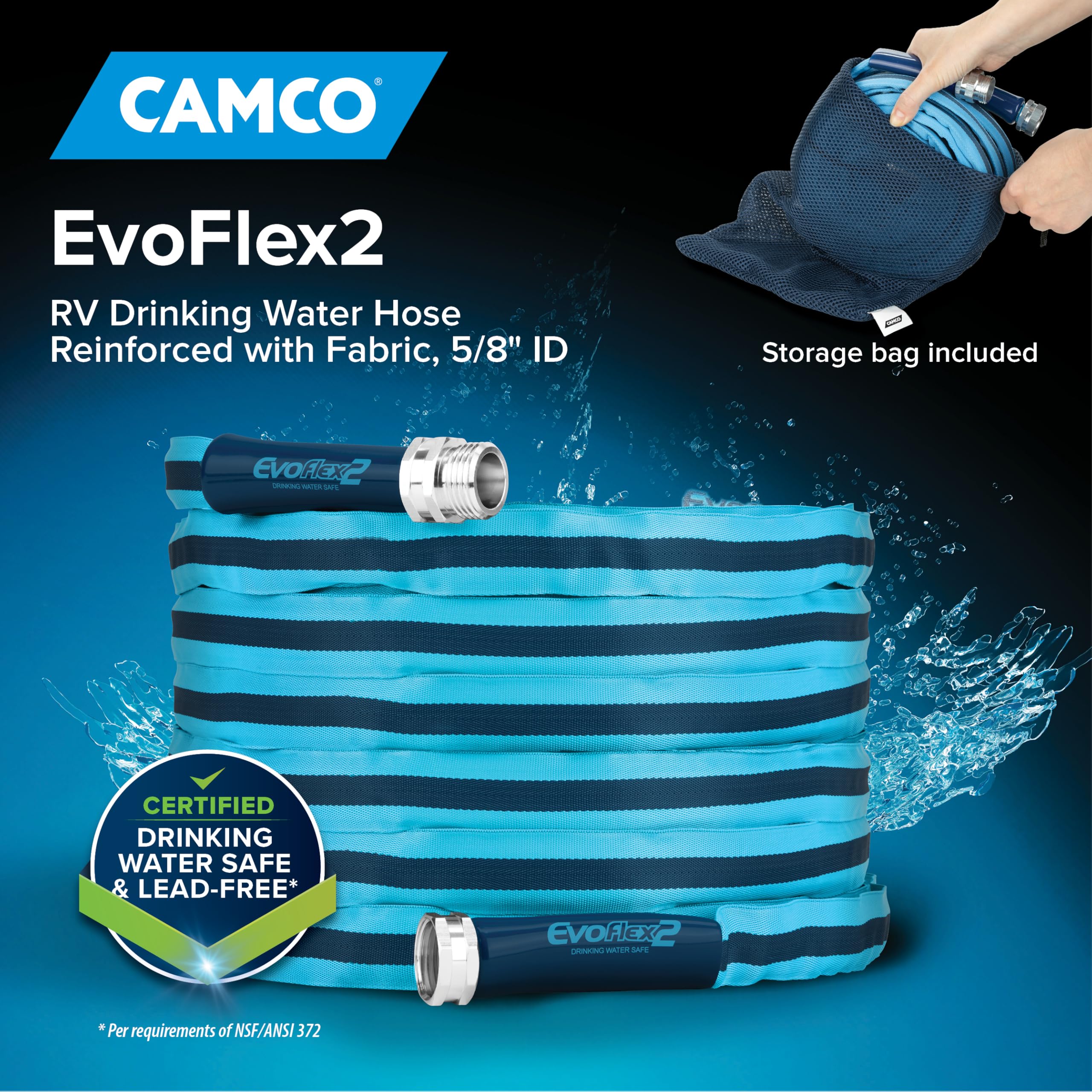 Camco EvoFlex2 50-ft Drinking Water Hose - RV Drinking Water Hose Reinforced with Fabric & Ultra Lightweight - Contains No Lead,