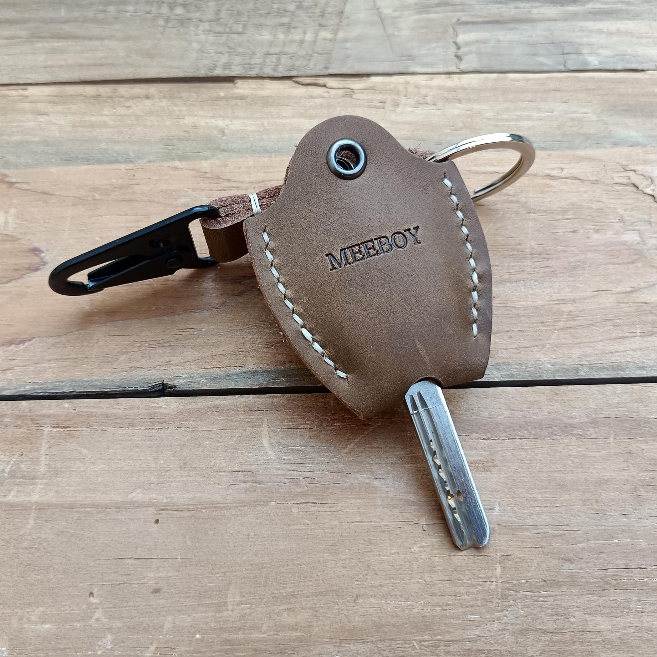 MEEBOY handmade leather car key sleeve for broken key car key cover for men and women (Brown)
