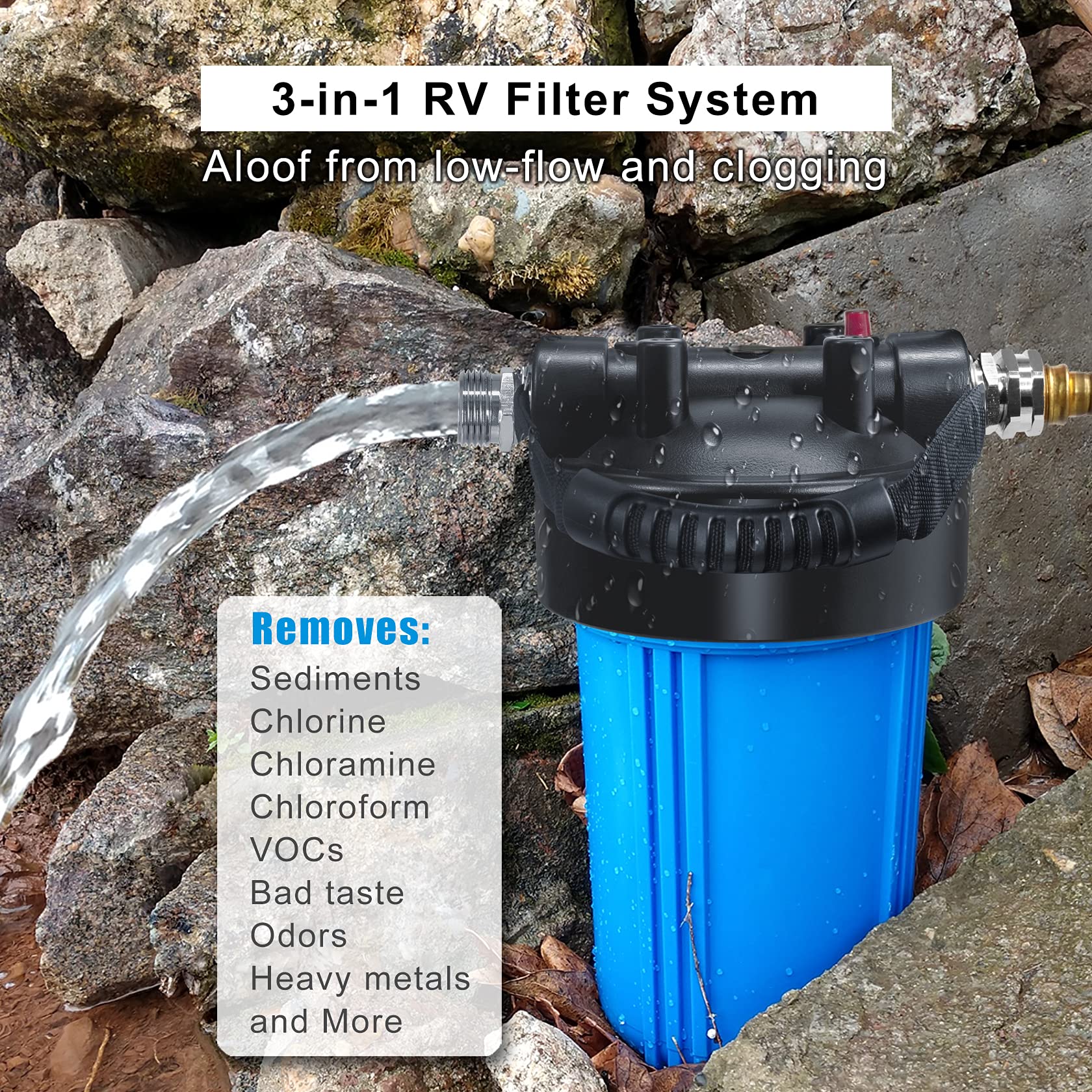 Hansing RV Water Filter System, Anti-Clog Inline Water Filter for 25K Gallons with One-Piece 5-Stage Filtration, Removes Sedimen