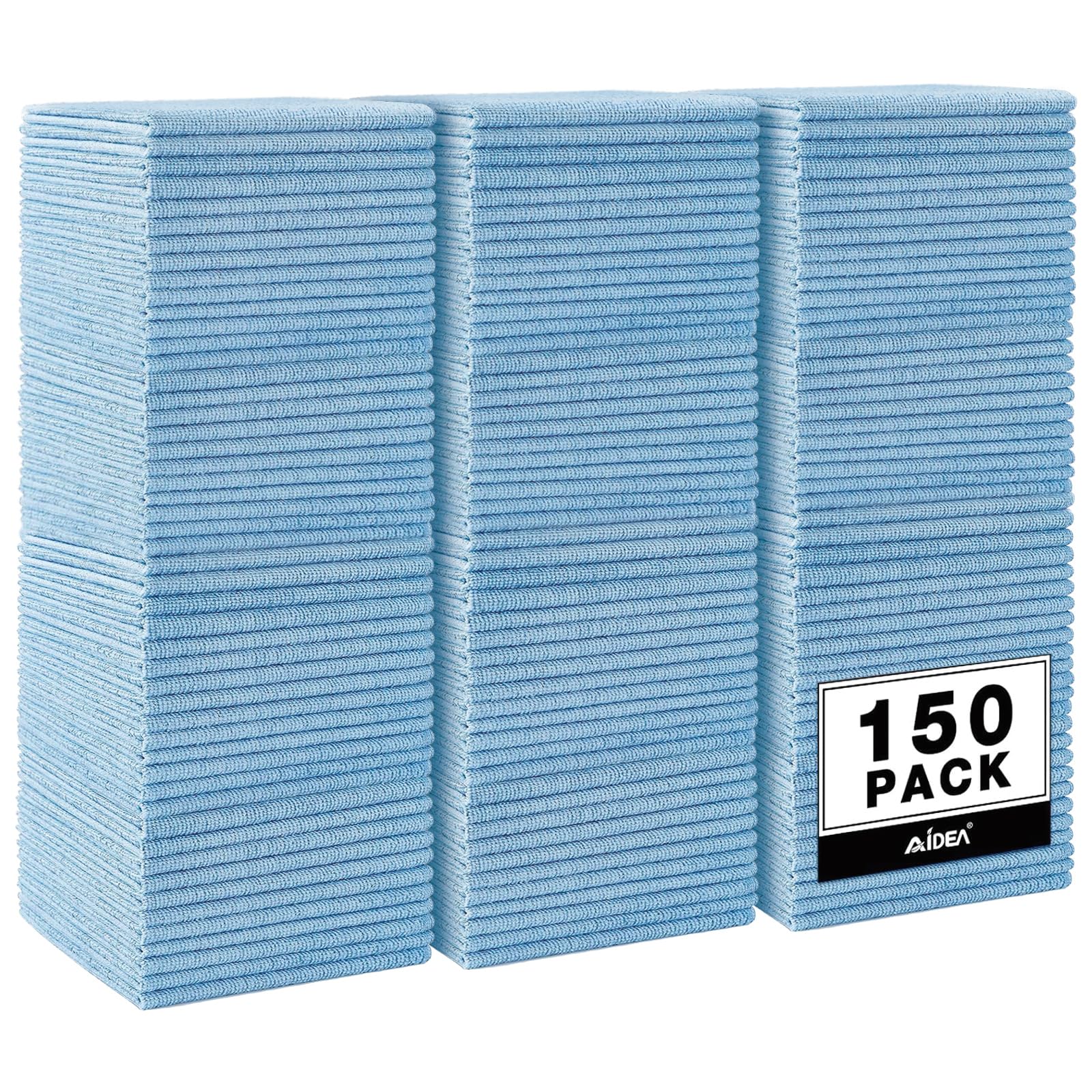 Aidea Microfiber Cleaning Cloth Blue,150Pk, Shop Rags, Microfiber Towels For Cars, Dusting Cloth Lint Free Rags, Absorbent Towel