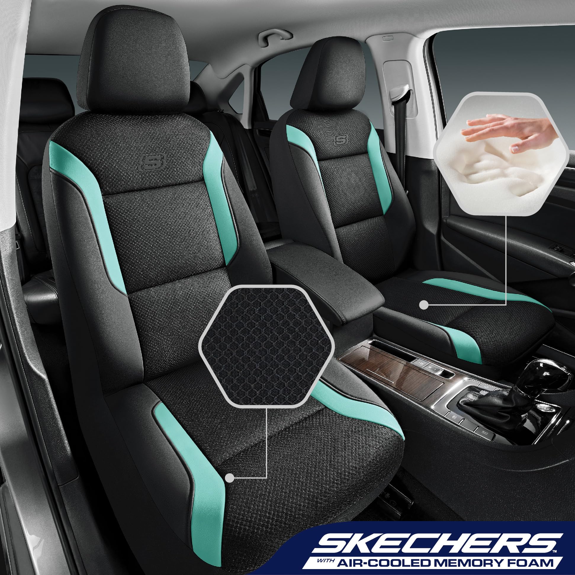 Skechers Memory Foam Car Seat Covers, Air Cool Mesh Thick Seat Covers, Seat Cover Full Sets, Airbag Compatible, Automotive Comfo