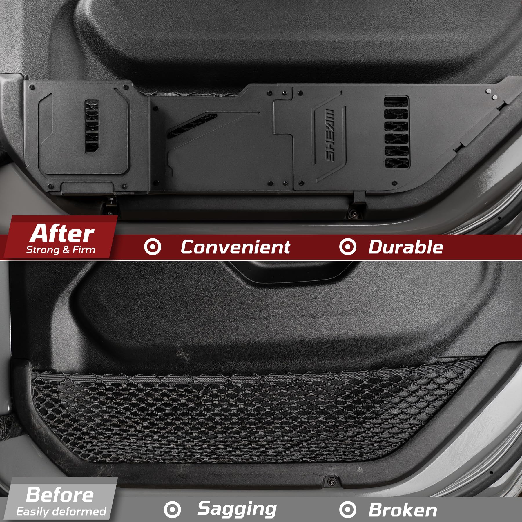 SHEAM Metal Front Door Pocket Storage Box Compatible with 2018-2025 Jeep Wrangler JL 2/4 Door 4XE Gladiator JT, Car Side Insert