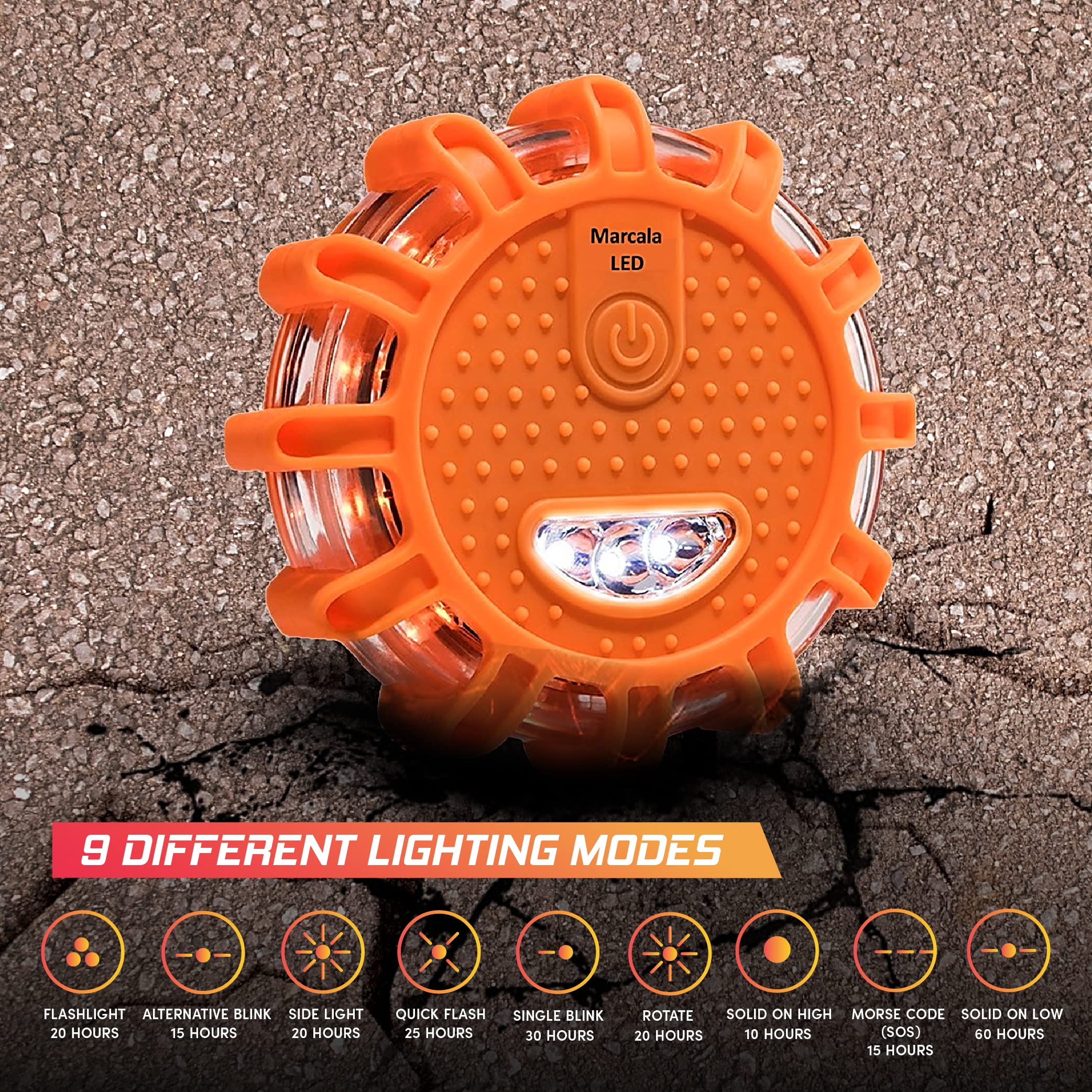 Marcala 4-Pack Rechargeable Led Emergency Road Flares | Large 1200Mah Battery For Longer Run Time | Red Diode Road Emergency Light For High Visibility | Rechargeable Led Flares W/Included Usb-C Cable