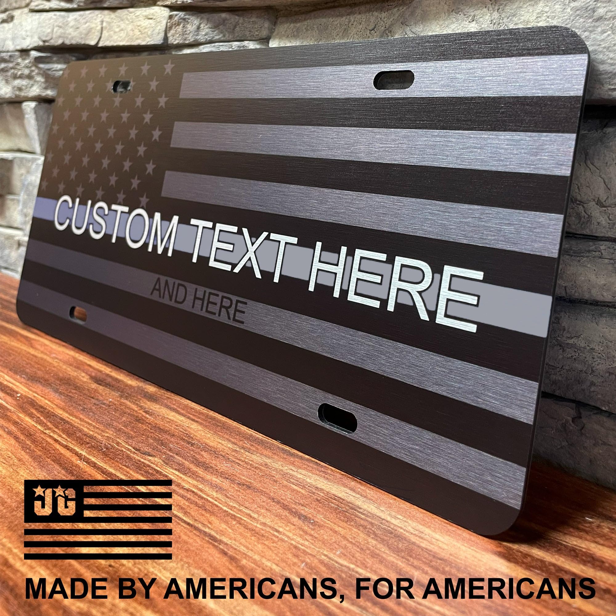 Jass Graphix Custom Gray Line American Flag License Plate - Personalized Support For Correctional Officers And Law Enforcement -