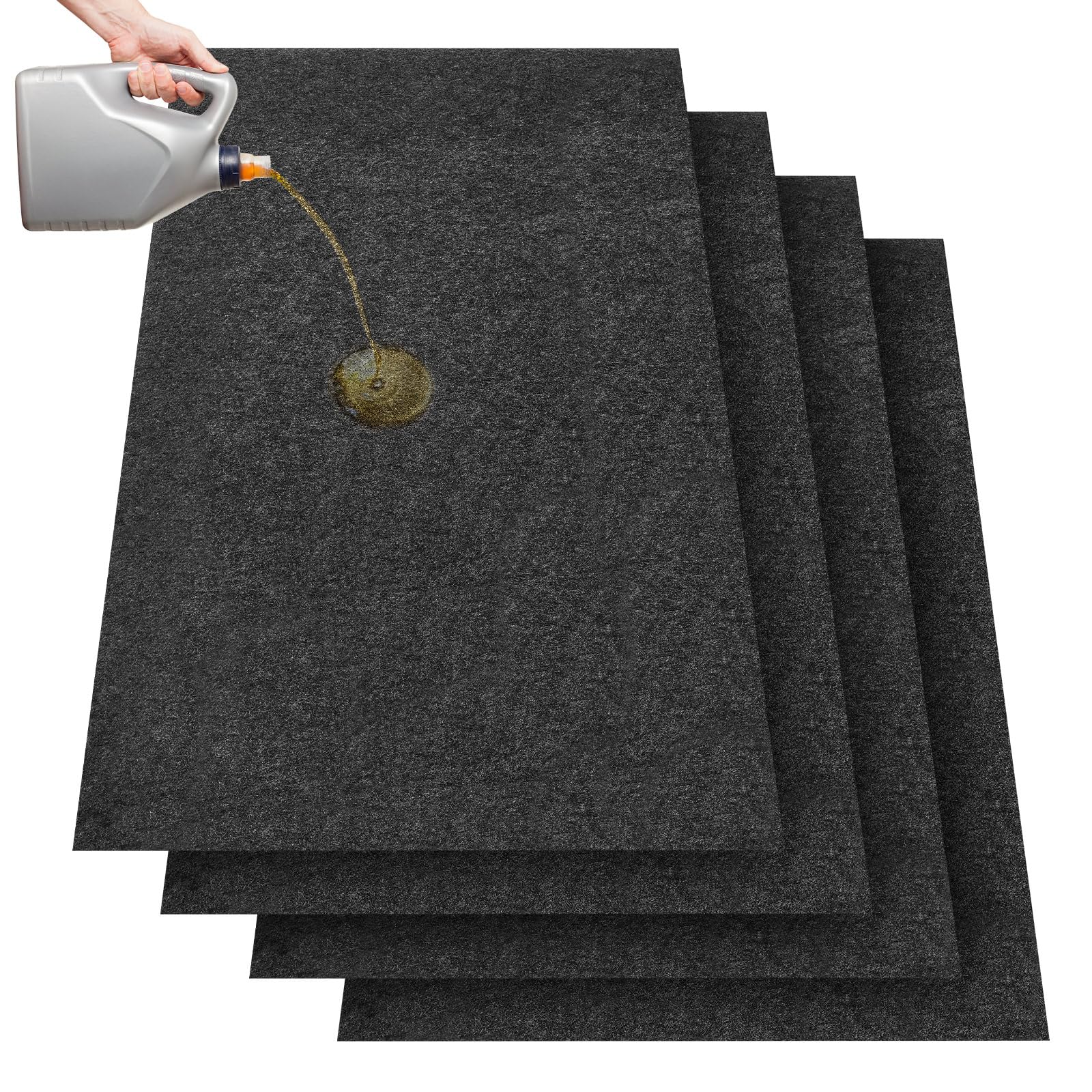 Datanly 4 Pcs 36 X 60 Inch Oil Spill Mat For Driveway Garage Under Car Leaks Absorbent Oil Pad, Black Rubber Mat Garage Floor Pr