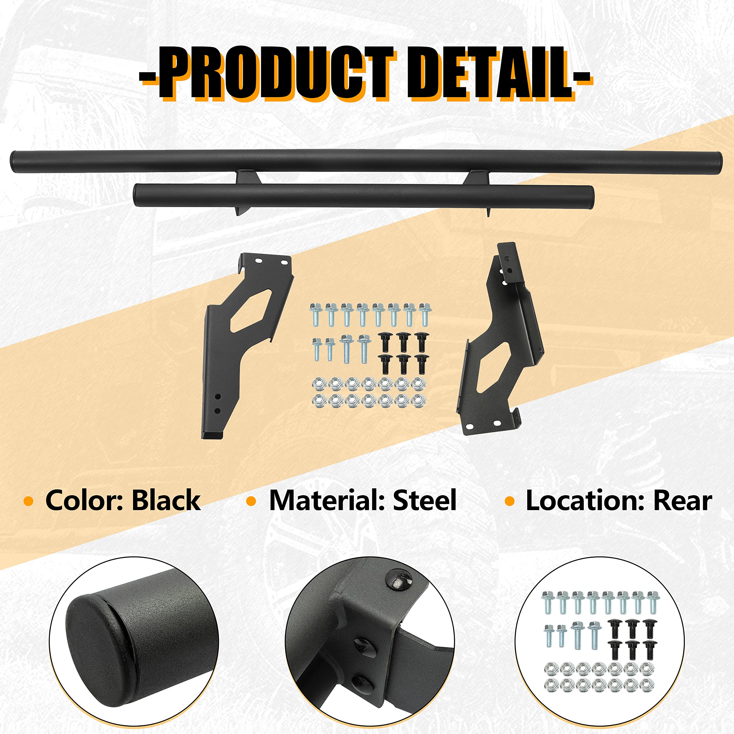 KUAFU Rear Bumper Guard Compatible with 2018-2025 Polaris Ranger 1000 XP/North Star Edition Double-Tube Rear Bumper Brush Guard