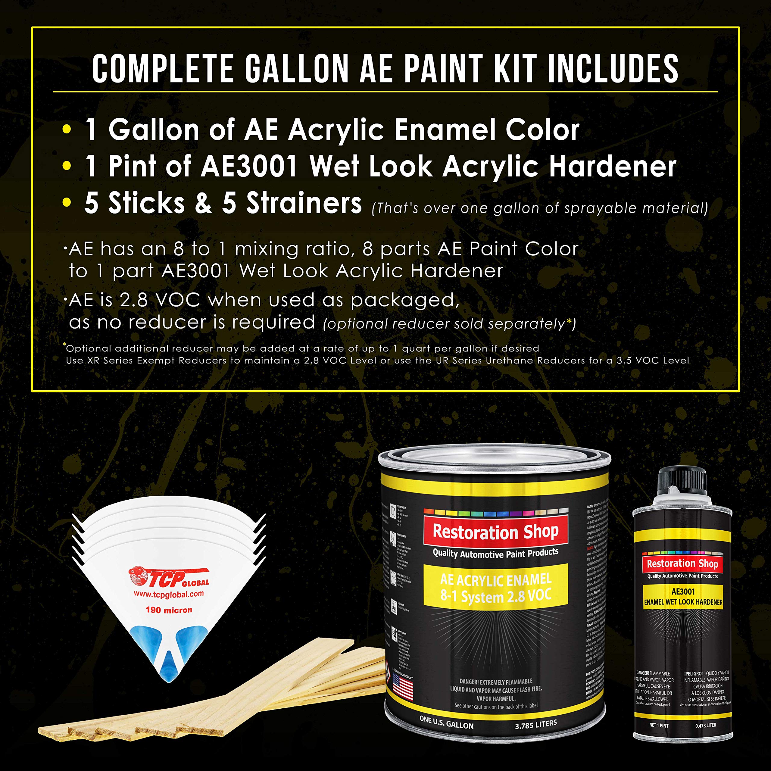 Restoration Shop - Boulevard Black Acrylic Enamel Auto Paint - Complete Gallon Paint Kit - Professional Single Stage High Gloss Automotive, Car, Truck, Equipment Coating, 8:1 Mix Ratio, 2.8 Voc