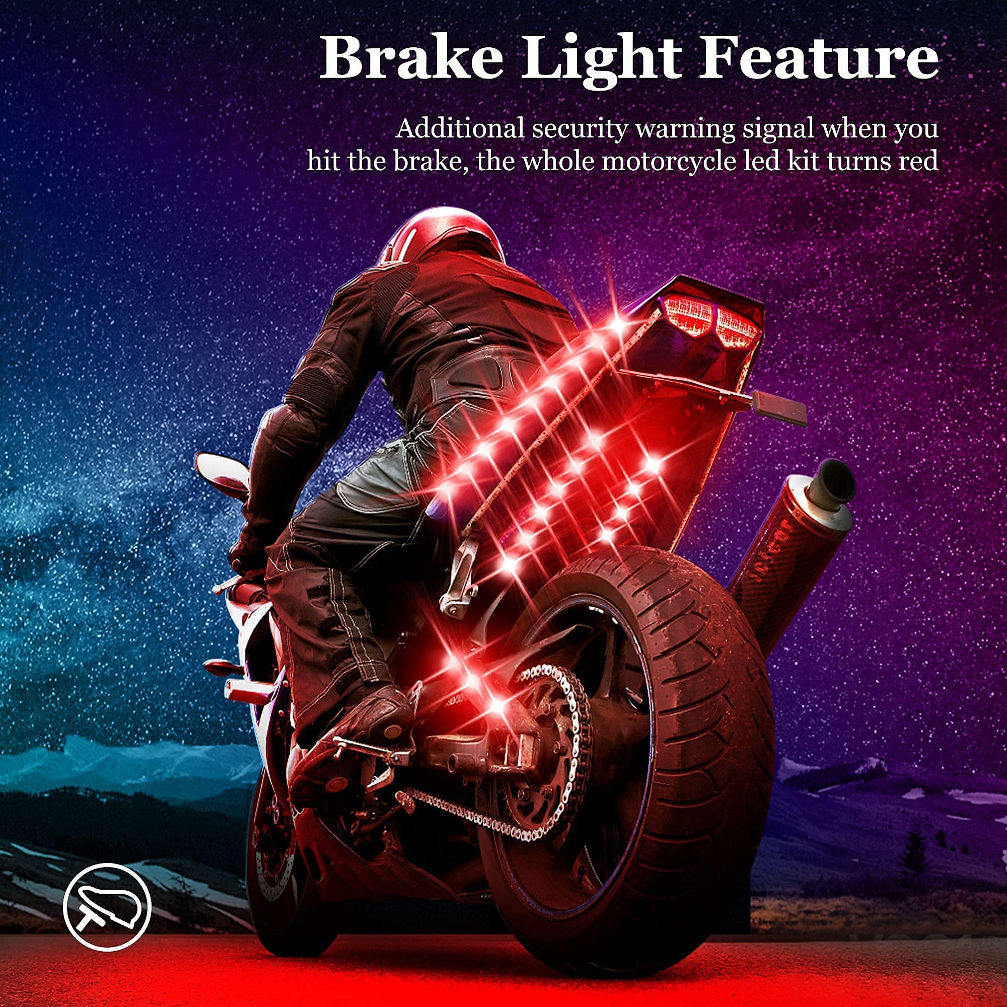 12Pcs Motorcycle Led Underglow Kit, Icicar Motorcycle Lights App Control Music Sync Led Motorcycle Lights Brake Feature Waterproof Dual Remote Motorcycle Underglow Led Light Kit For Utv Atv Golf Cart