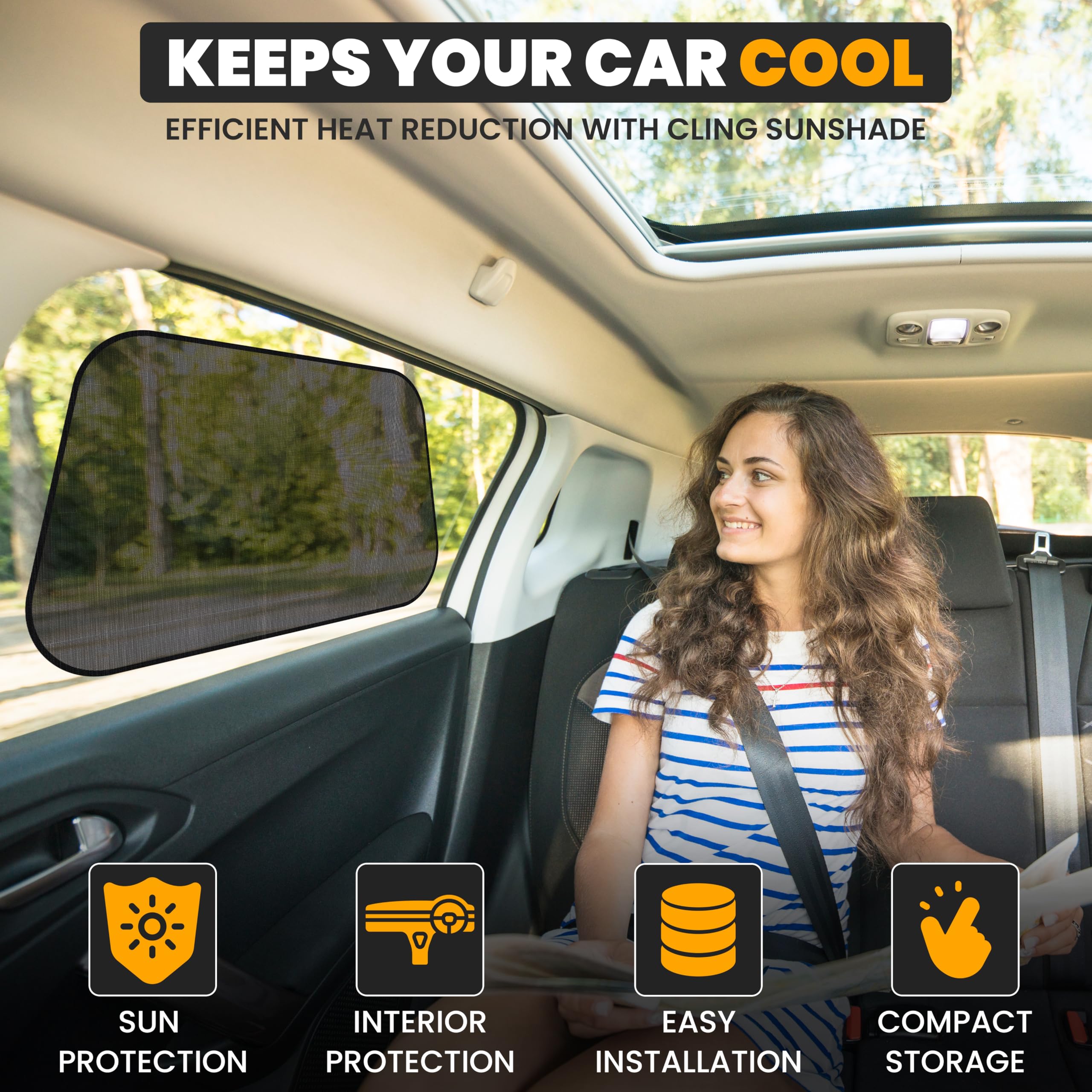 Econour Car Side Window Shades For Baby | 4 Pack Car Side Window Sunshade For Kids | Mesh Fabric Static Cling | Uv Protection Su