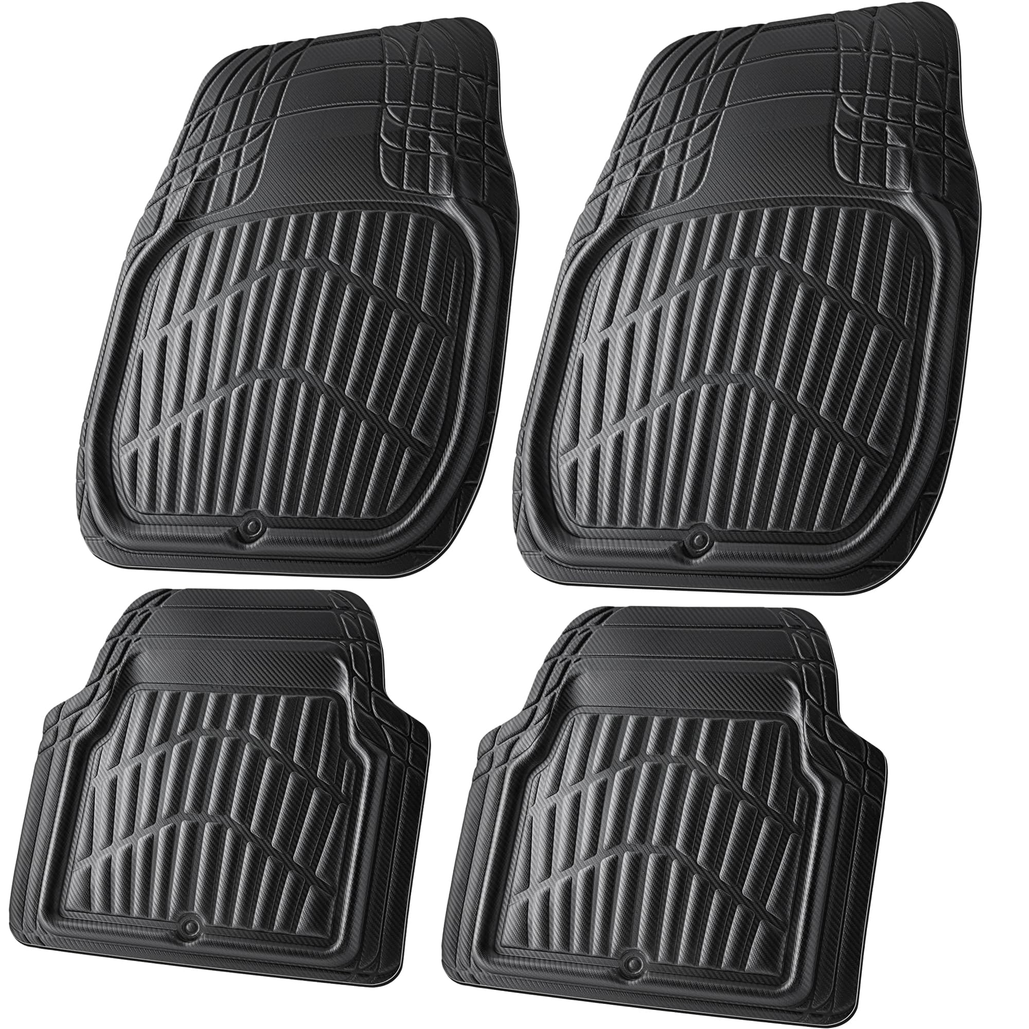 Car Pass Carbon Fiber Leather Car Floor Mats -3D Waterproof All Weather, Universal Trim To Fit & Anti-Slip Burr Bottom Safety &