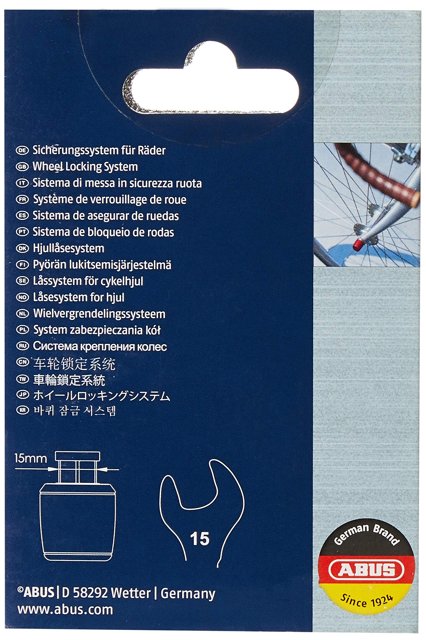 ABUS Wheel Lock Nutfix for Solid Axle - M10 Diameter, Silver Finish, Durable Security for Bicycles and Motorcycles