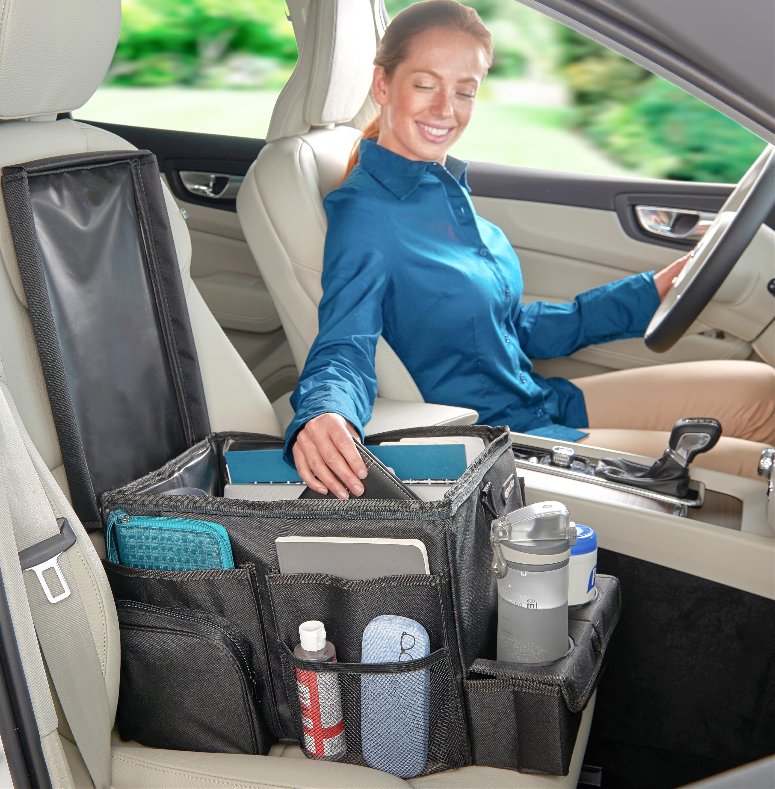 High Road Large Carhop Car Seat Organizer For The Front Or Back Seat For Kids And Adults With Cup Holder Tray, Side Pockets And