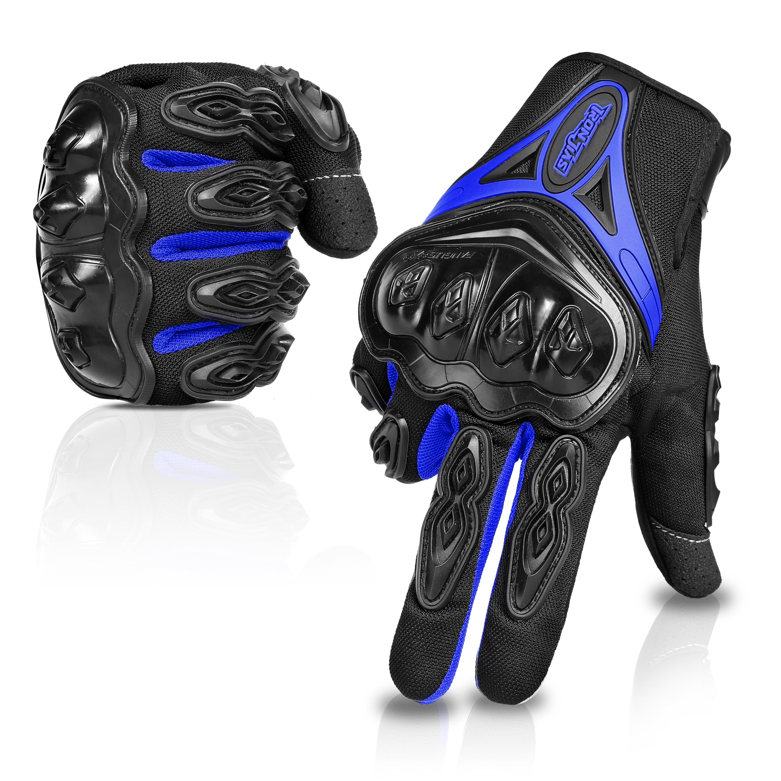 Iron Jia'S Motorcycle Gloves Full Finger Durable For Road Racing Bike Summer Spring Powersports Support Touch Screen Blue- Xl