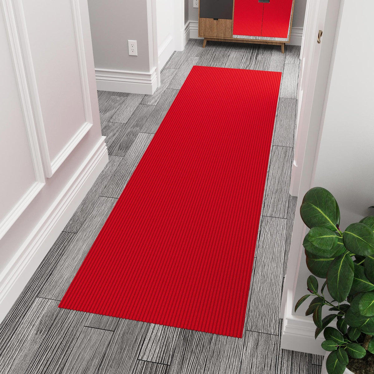 Ottomanson Scrabe Rib Collection Waterproof Non-Slip Rubberback Solid Design 3X5 Indoor/Outdoor Entryway Mat, 2'7'' X 5', Red