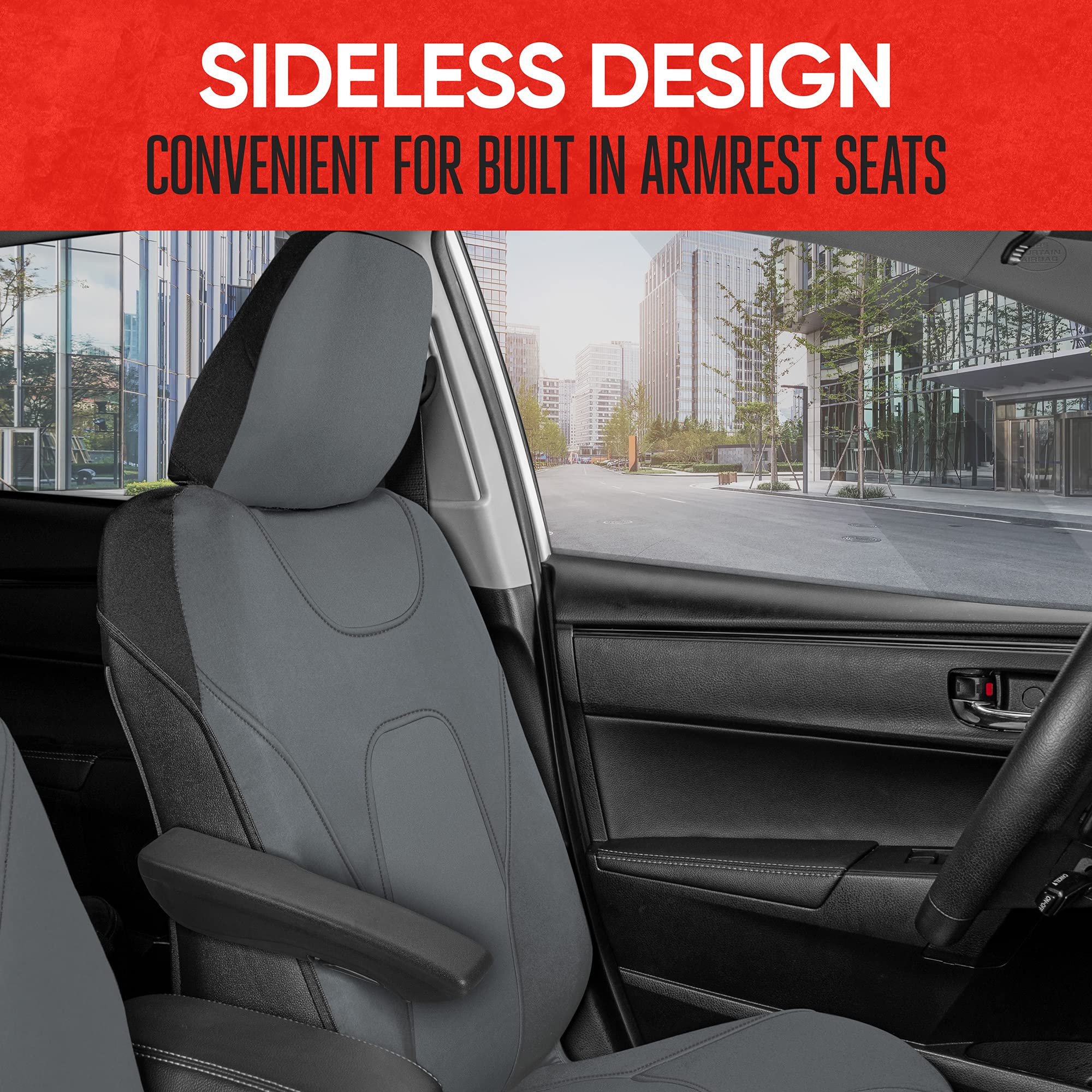 Motor Trend AquaShield Car Seat Covers for Front Seats, Solid Gray - Two-Tone Waterproof Seat Covers for Cars, Neoprene Front Seat Cover Set, Interior Covers for Auto Truck Van SUV