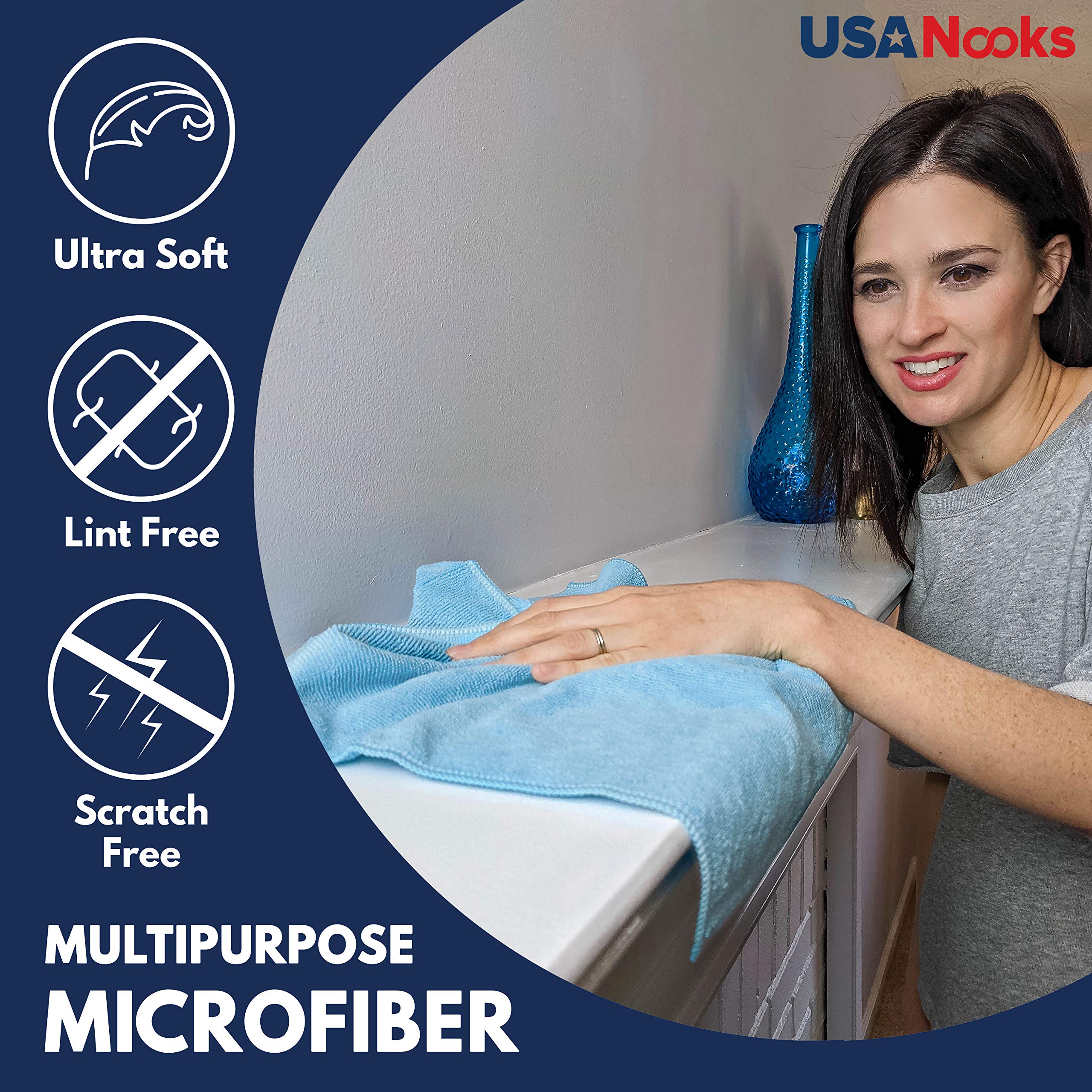 Usanooks Microfiber Cleaning Cloth - Turq - 12Pcs (16X16 Inch) High Performance - 1200 Washes, Ultra Absorbent Car Towel Traps G