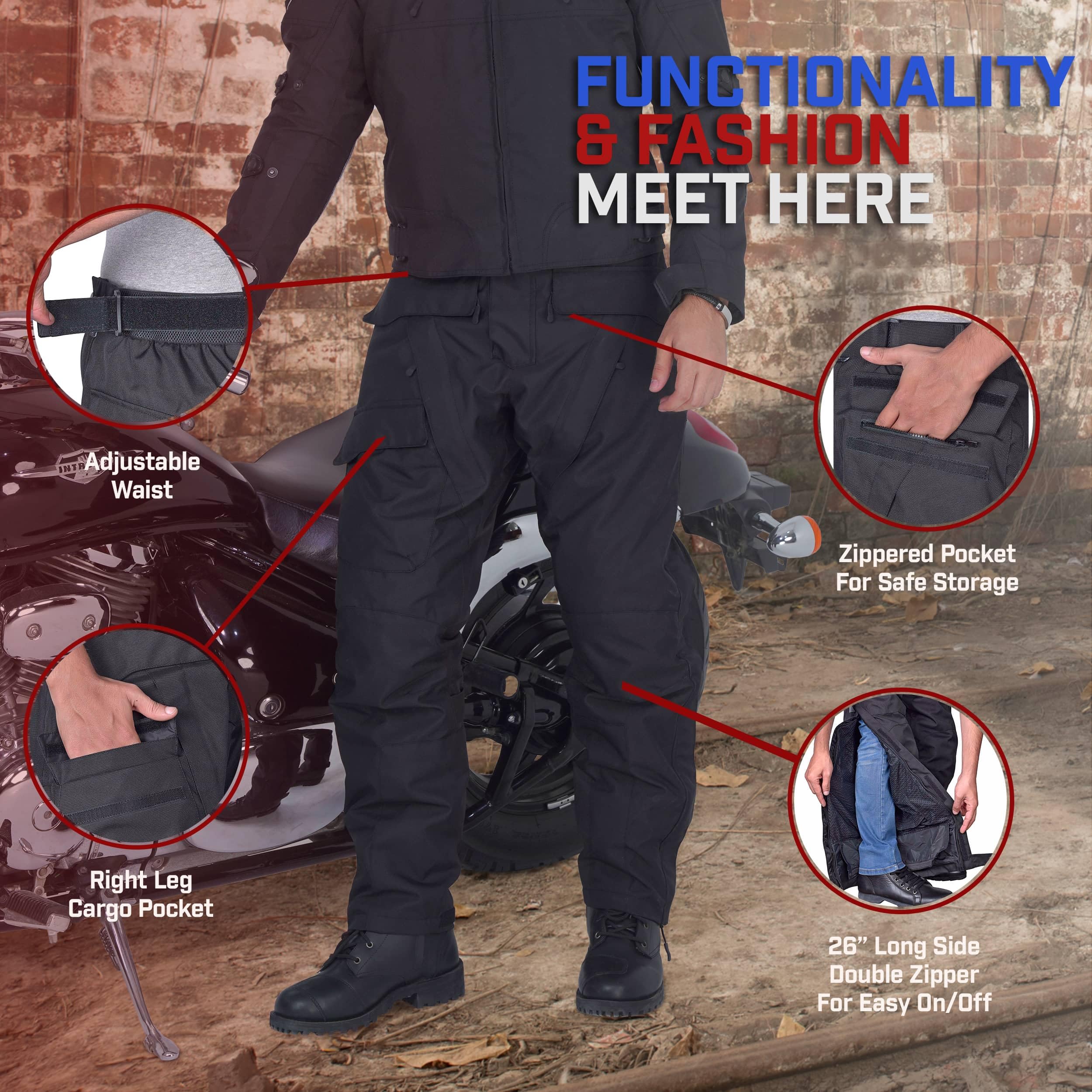 Motorcycle Pants For Men-Dual Sport Dirt Bike Gear Pants-Motorcycle Riding Pants-Waterproof Motorcycle Armor Protective Black
