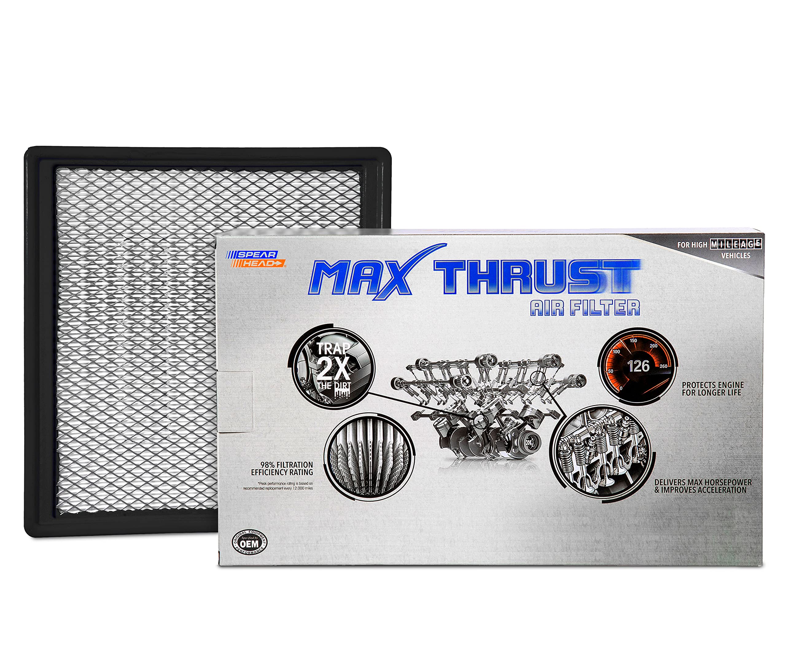 Spearhead Max Thrust Performance Engine Air Filter For All Mileage Vehicles - Increases Power & Improves Acceleration (Mt-959)