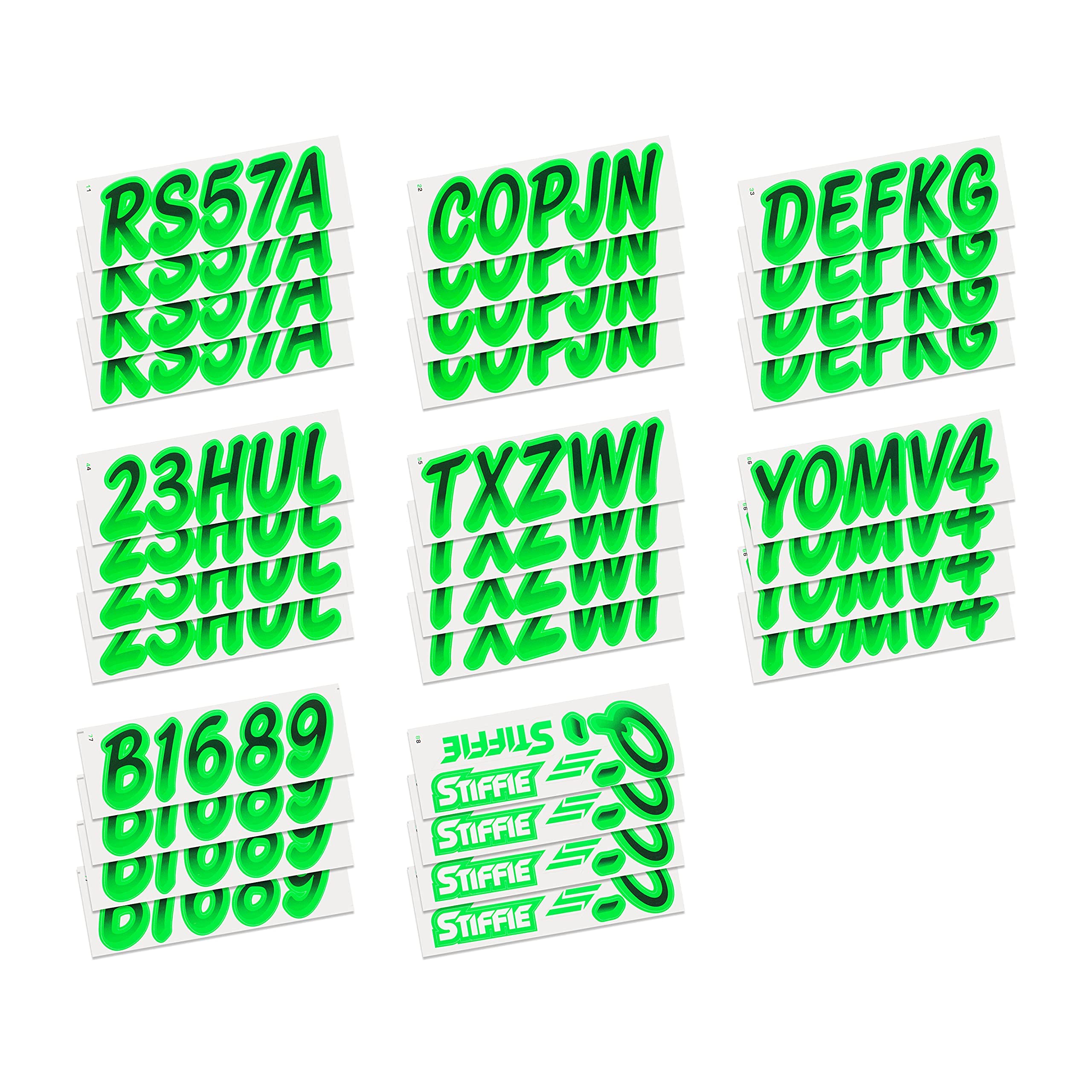 Stiffie Whipline Black/Electric Green 3 '' Boat & Pwc Registration Decals  Numbers Letters Stickers