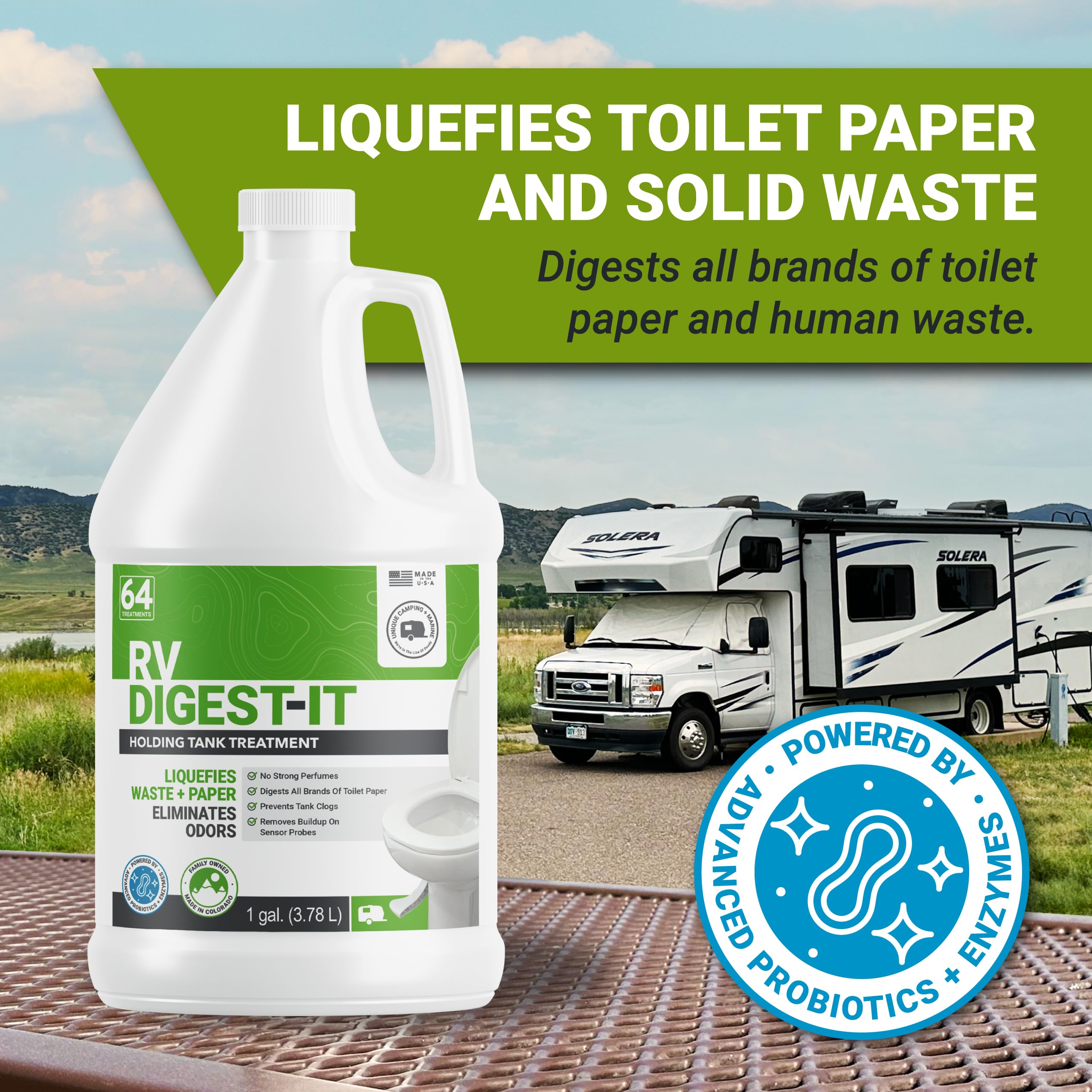Unique Rv Digest-It Classic Rv Toilet Treatment - Eliminates Odors At The Source And Liquifies Waste - 64 Uses Per Bottle (128 O