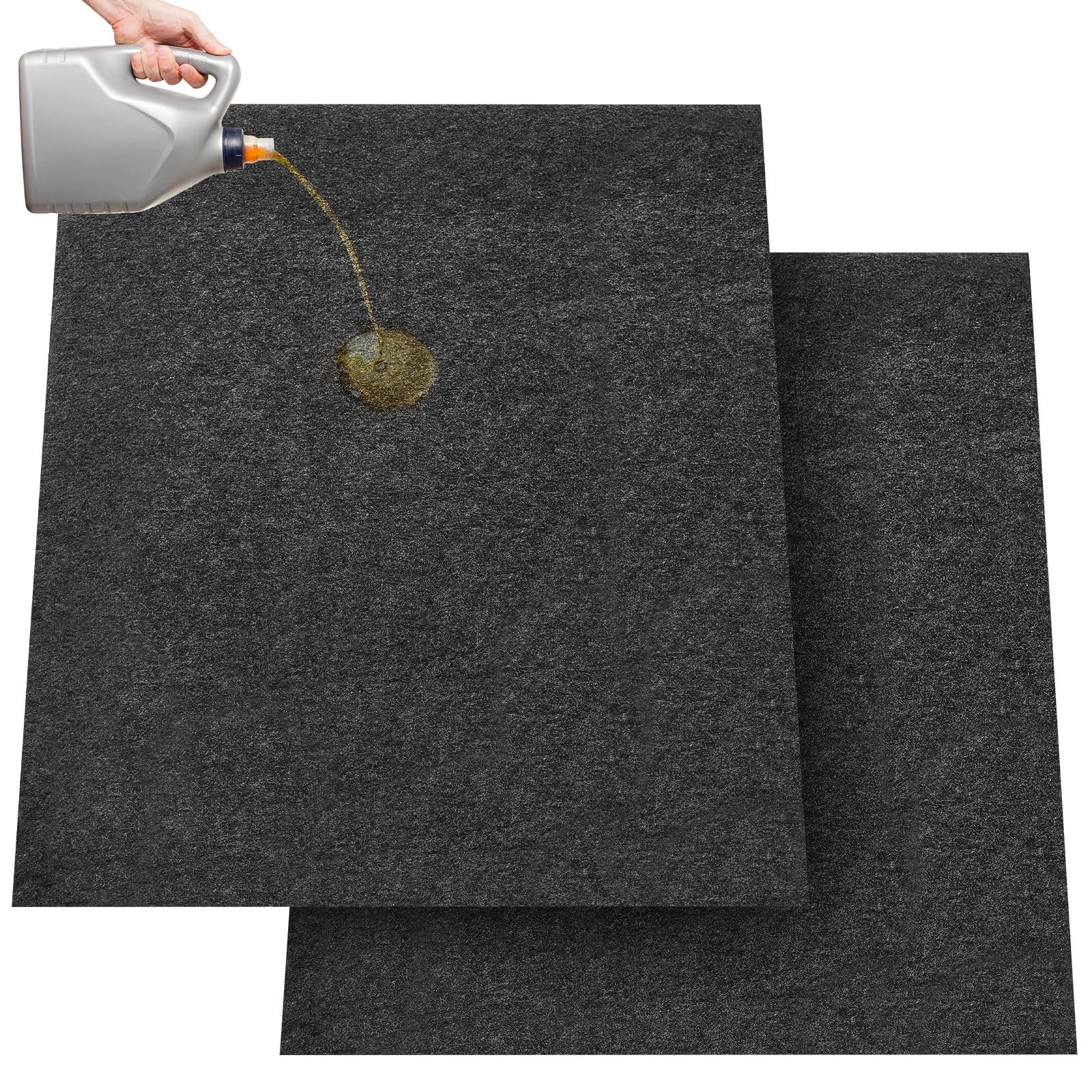 Datanly 2 Pcs 29 x 36 Inch Garage Floor Mat Oil Spill Mat Oil Absorbent Pads Reusable, Washable, Waterproof Backing Contains Liq