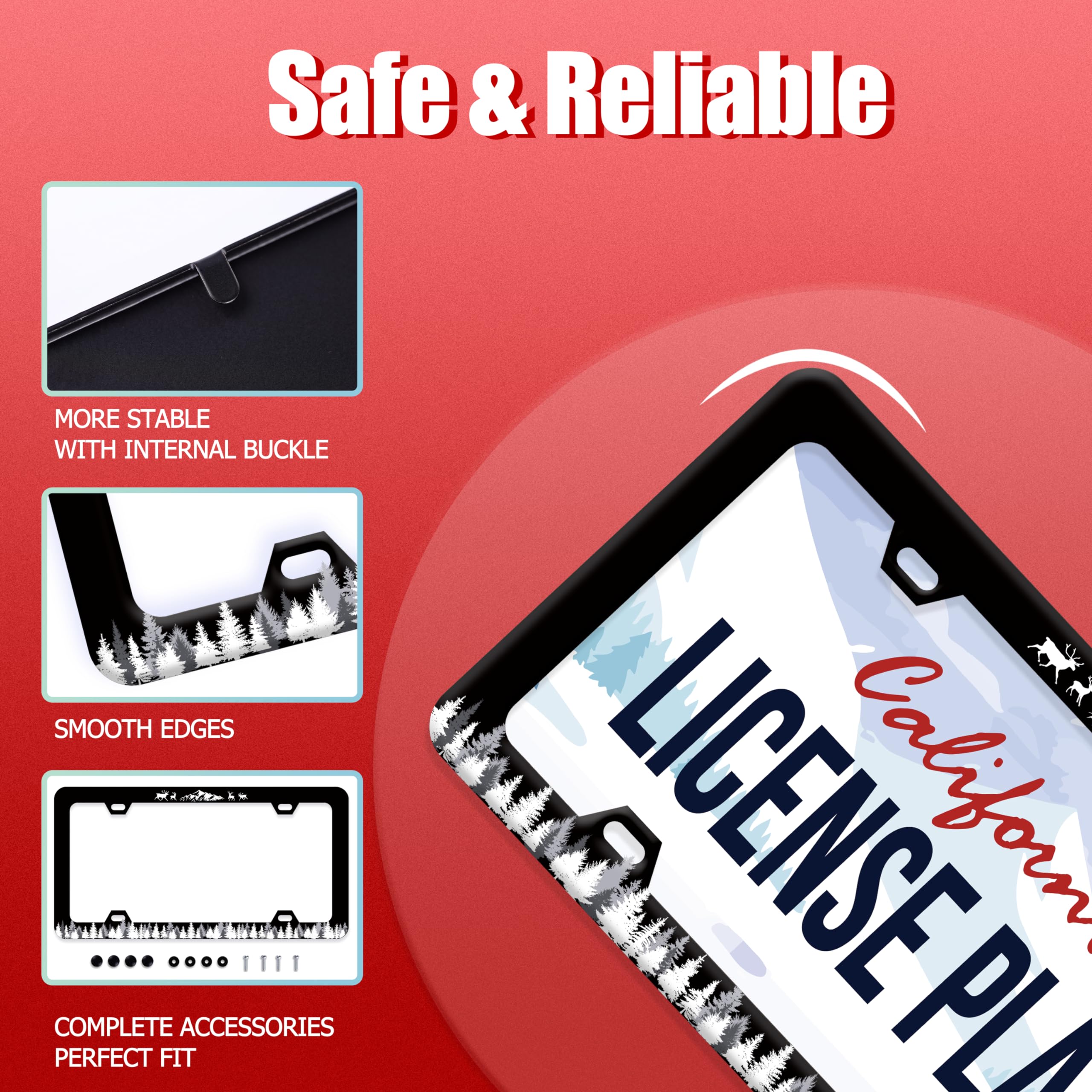 Mountain Forest Camping License Plate Frame Deer Aniaml License Plate Colorful Stainless Steel Auto Parts Funny License Plate De