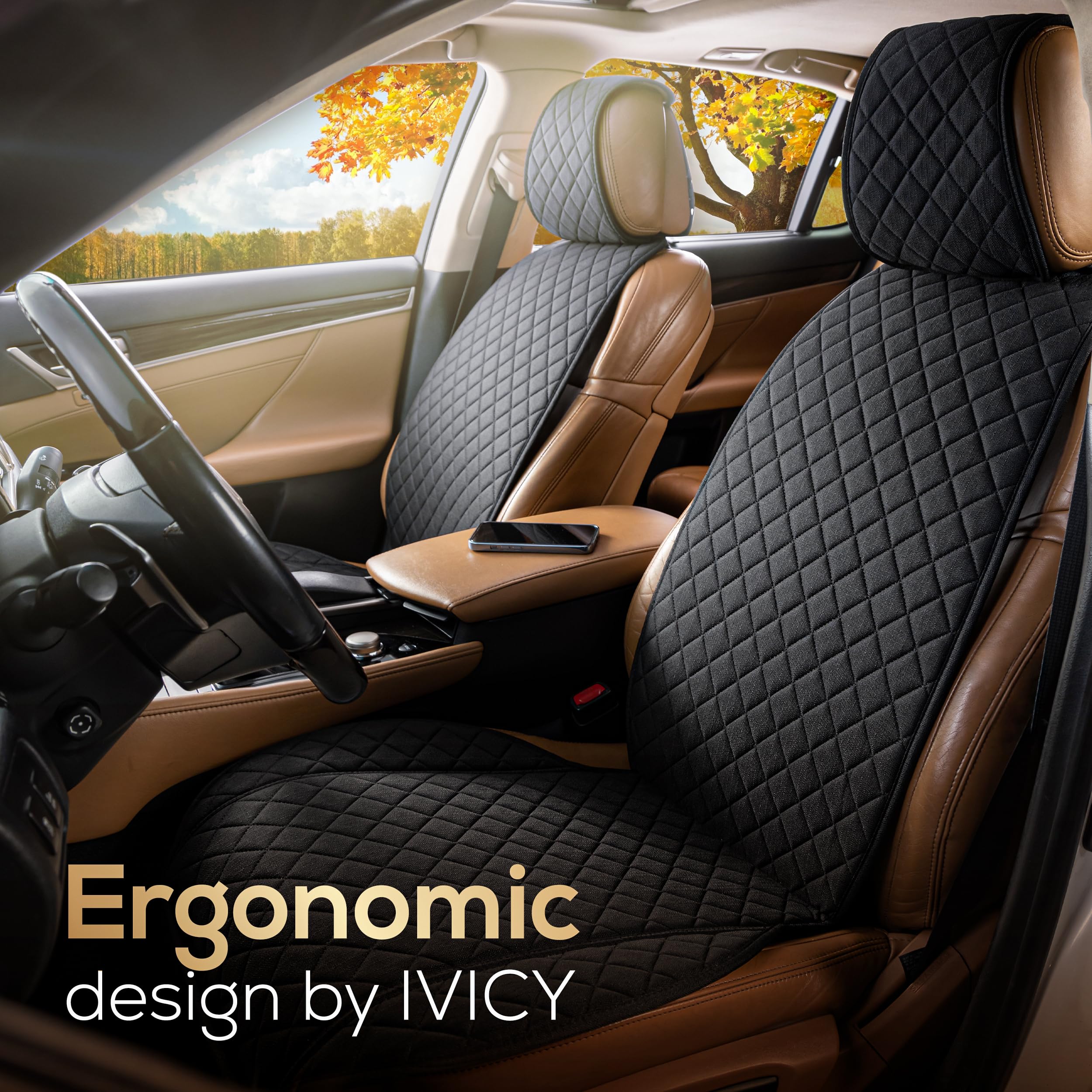 Ivicy Linen Car Seat Cover For Cars - Non-Slip Soft & Breathable - Front Car Seat Protector Covers Universal Fits Most Automotiv