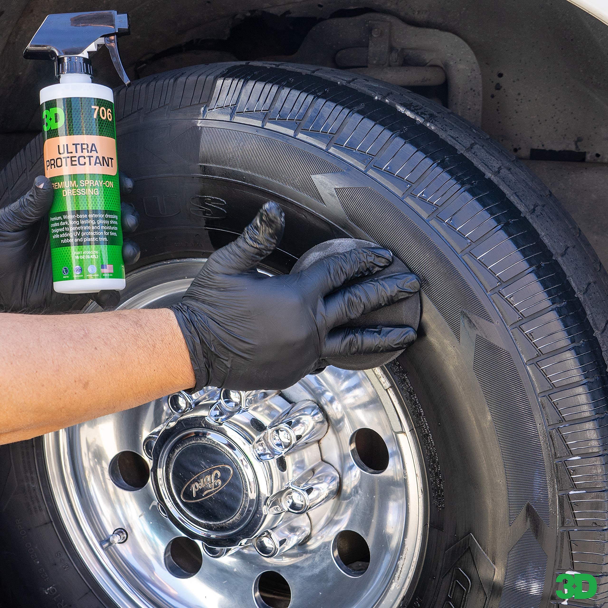 3D Ultra Protectant Tire Shine Spray - Water-Based High Gloss Tire Dressing | Long Lasting Uv Protection For Rubber & Vinyl | No