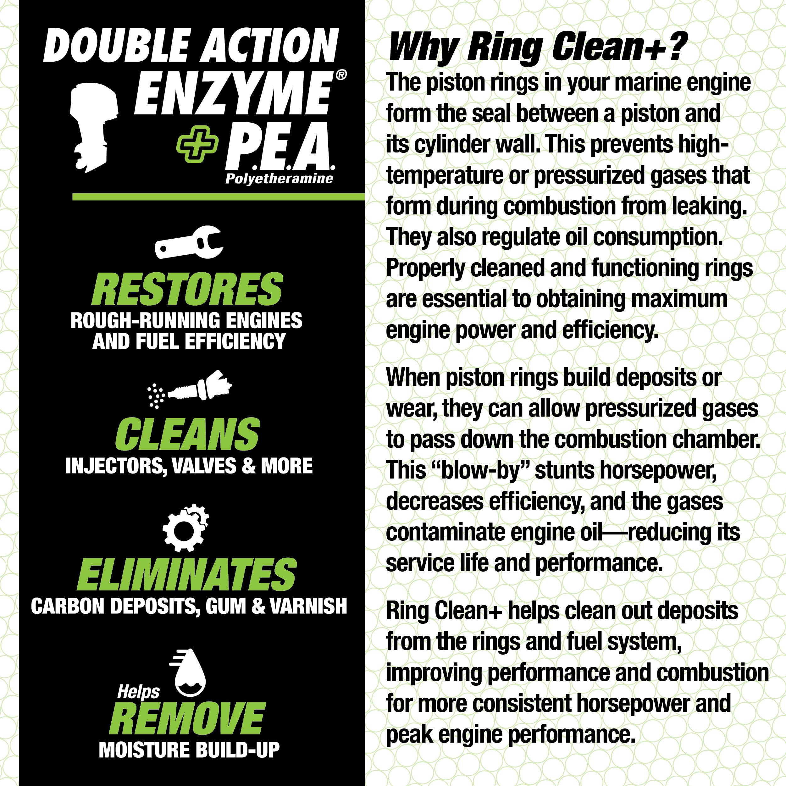 STAR BRITE Star Tron Ring Clean+ Marine Motor Treatment, Enzyme + P.E.A. Formula, Carbon Deposit Cleaner - 8 OZ (955608)